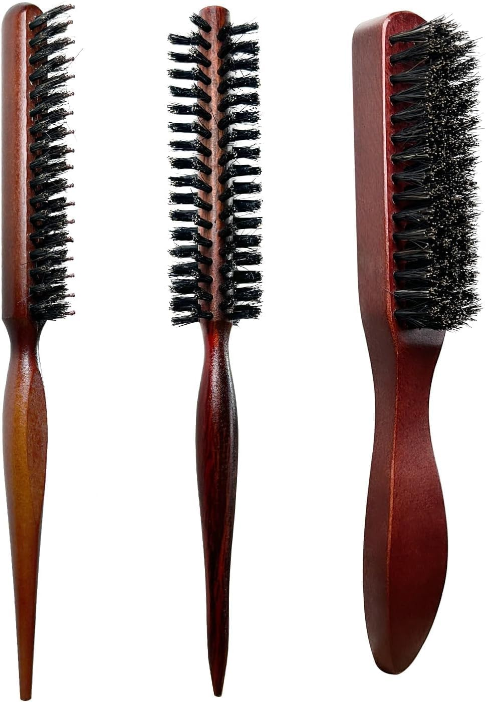 3Pcs Bristle Hair Brush Boar Bristle Hair Brush Set,Boar Bristle Brush Slick Back Hair Brush Teasing Brush Soft Bristle Hair Brush,Round Boar Bristle Hair Brush,Boar Bristle round Brush,Teasing Brush image number 6
