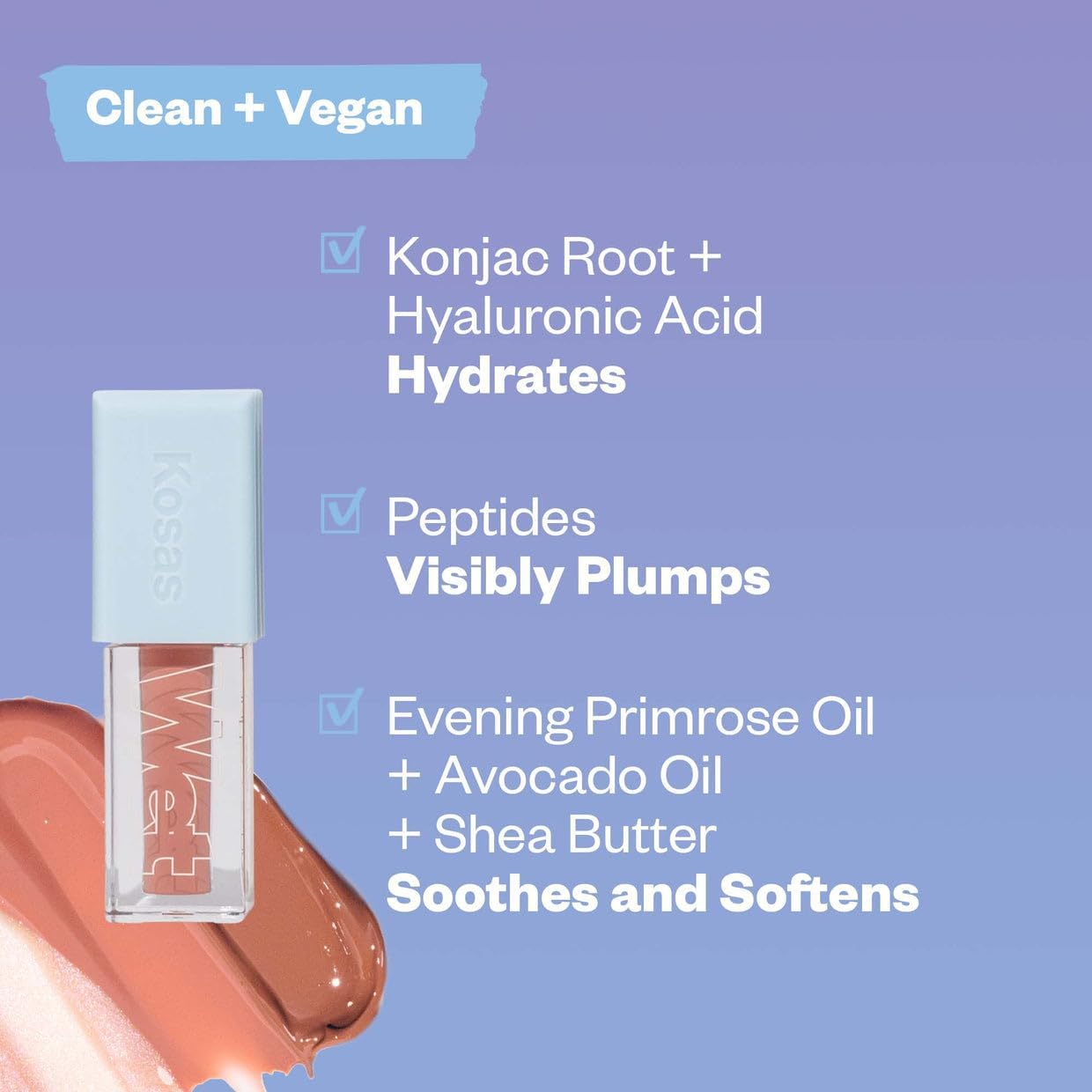 Kosas Wet Lip Oil Gloss - Hydrating Lip Plumping Treatment with Hyaluronic Acid & Peptides, Non-Sticky Finish (Dip) - Dip image number 5