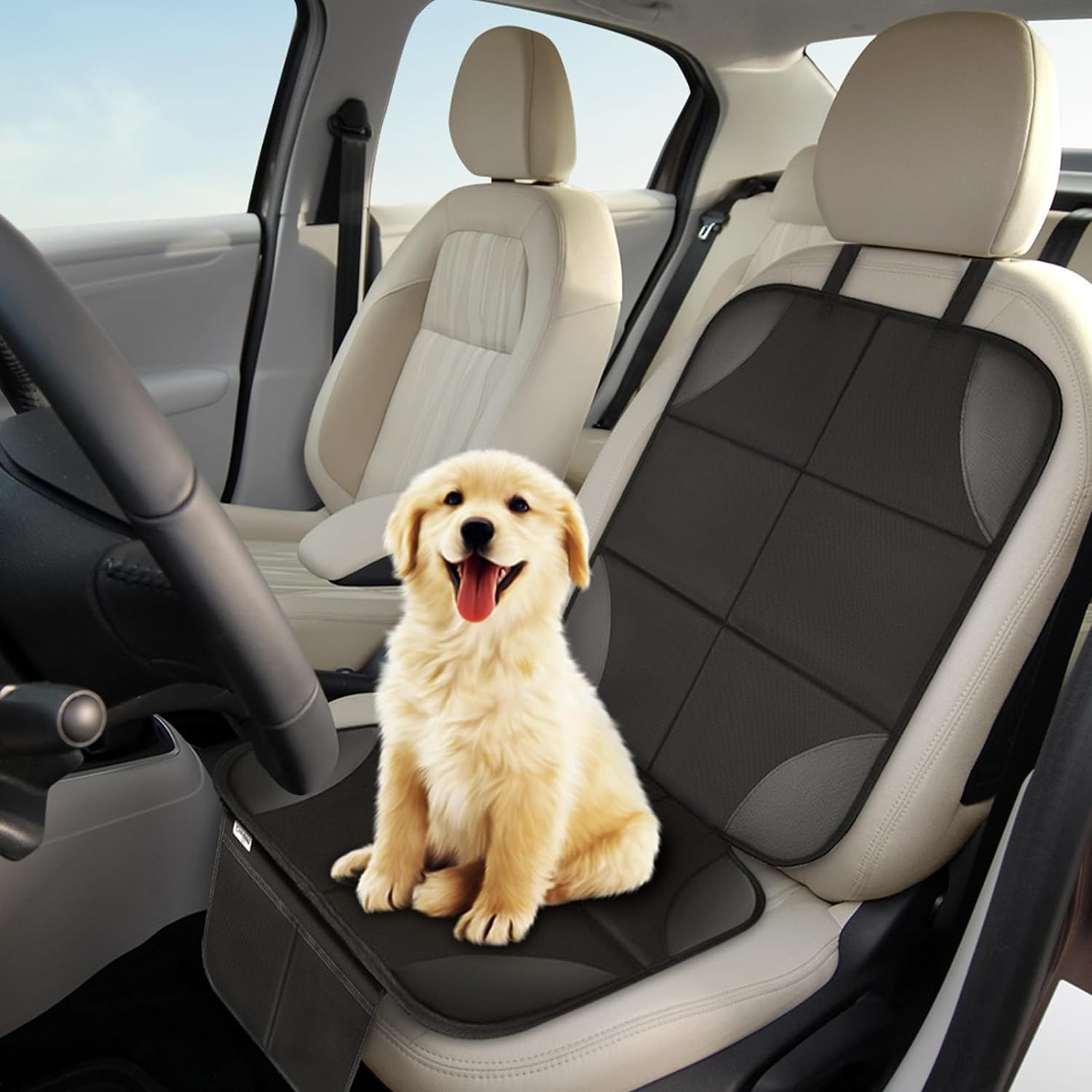 Baby Car Seat Protectors, Cnkeeo 2 Pack Seat Protectors with Leather and Fabric Padding, Non-Slip Backing with Mesh Pockets, Waterproof Seat Protectors for Vehicles Baby Pets