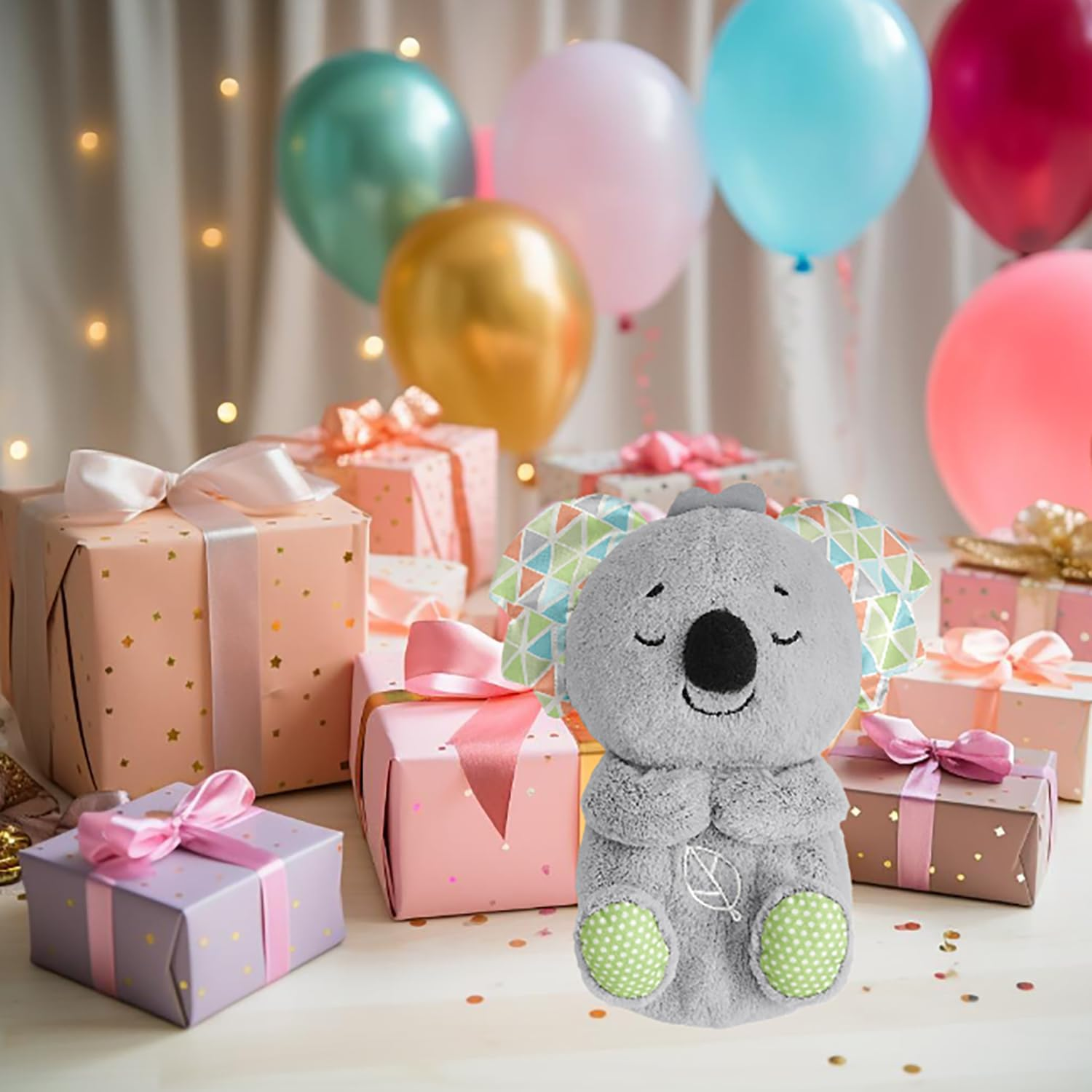 Portable Plush Koalas Sleeping Companion, Plush Sound Machine Soothe Snuggle Koala, with Rhythmic Breathing Soothing Music & Light