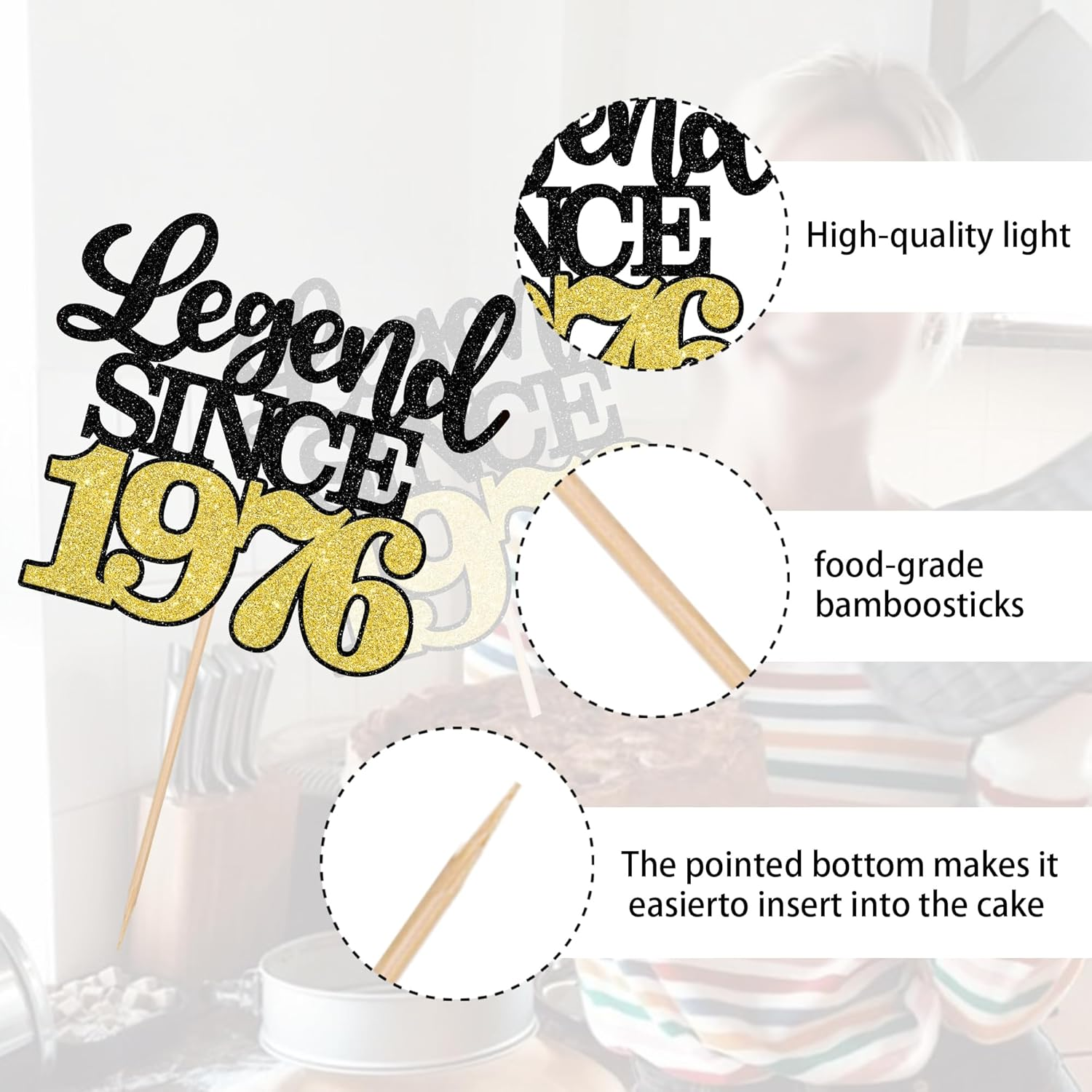 1 Pack Legend since 1976 Cake Topper Glitter Happy 50Th Birthday Cake Pick 50 Fabulous Cake Decorations for Cheers to 50Th Birthday Wedding Anniversary Party Supplies - 100Th image number 3