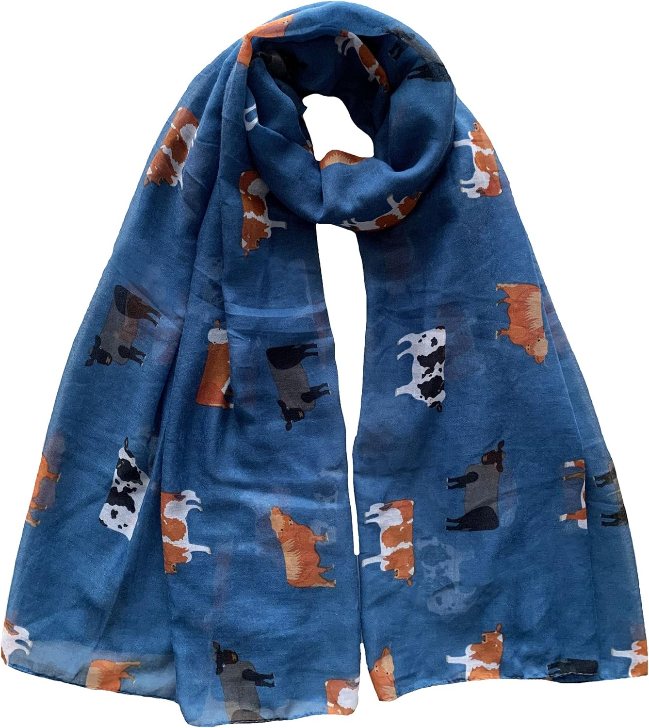 Lina & Lily Cattle Cow Farm Animal Print Women'S Scarf Shawl Wrap Lightweight - Grey image number 2