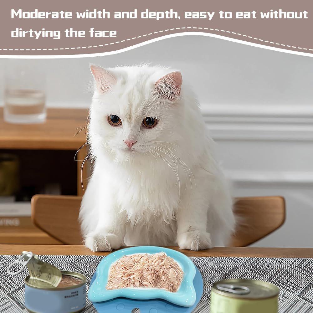 GIGIIS Cat Bowl Ceramic 2 Pieces Feeding Bowl Cat Bowl Non-Slip Set Cat Bowls Wide and Flat Cat Food Bowl to Relieve Whisker Fatigue with 2 Pieces Non-Slip Mats image number 3