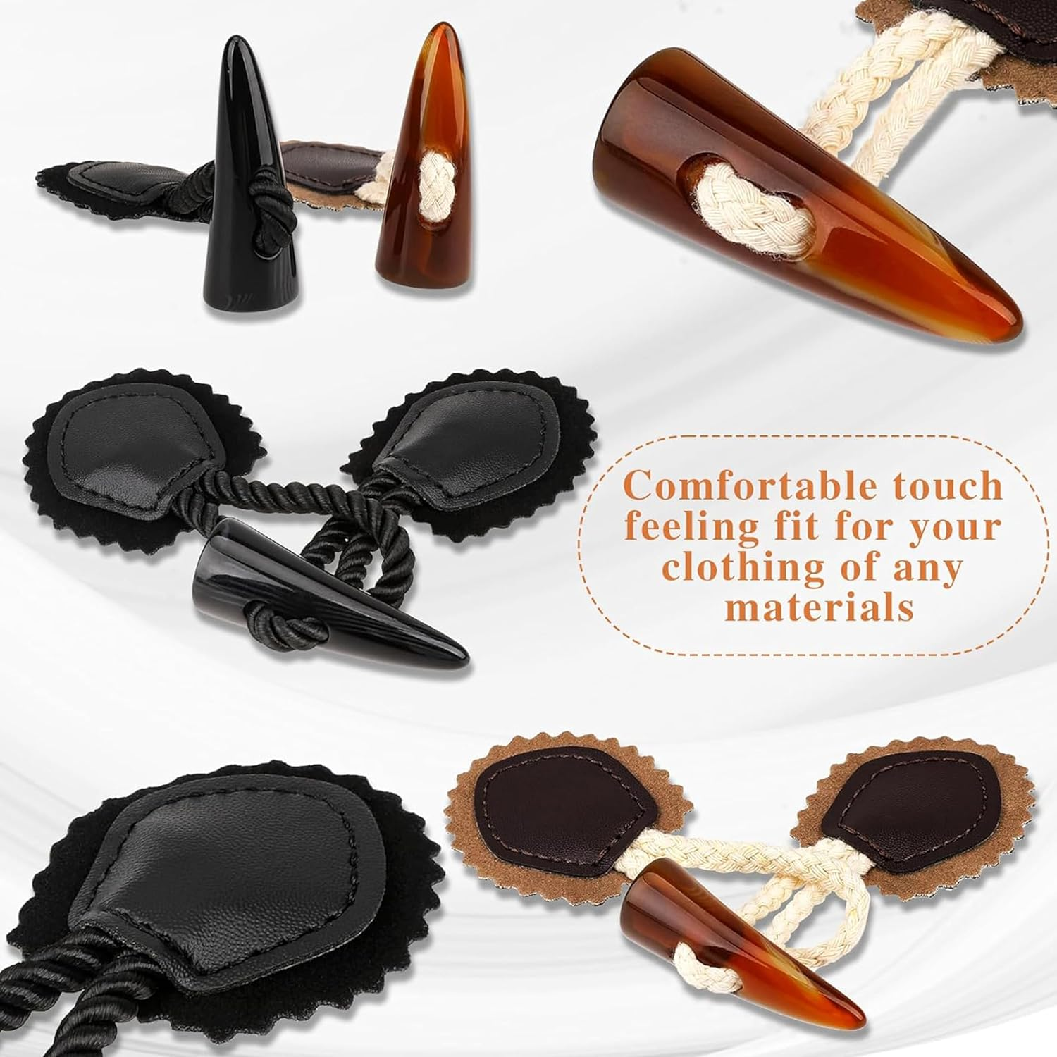 8 Sets Leather Sew-On Toggles Closures with Resin Horn Button Sewing Accessories,For Coat Clothing,Knitwear,Windbreaker,Padded Jacket,Down Jacket,Clothing Buttons Replacement Kit(3 Colors)