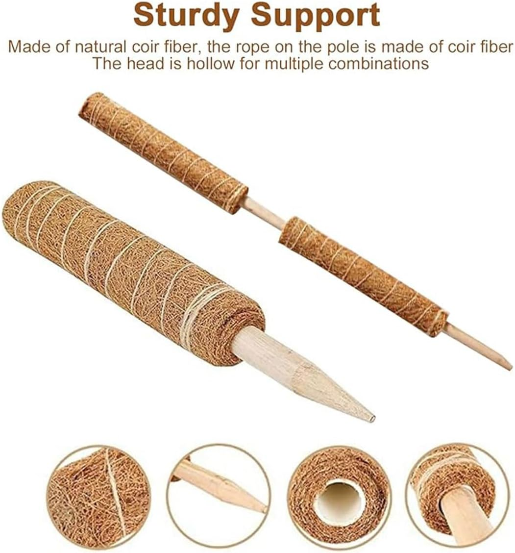 AIMALL 6 Pack Natural Coco Coir Climbing Pole 15.7In for Indoor Plants, Coconut Palm Stick Plant Support with Solid Wood Core for Potted Vine, Moss, Monstera, Rose image number 2