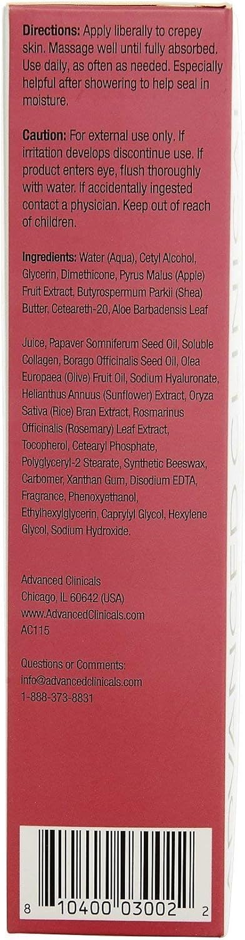 Advanced Clinicals Ac Crepey Skin Wrinkle Smoothing Cream for Body, Neck, Decollete. Anti-Aging Cream with Collagen, Shea Butter, and Hyaluronic Acid. Large 4Oz Bottle with Pump. (4 Oz) image number 5