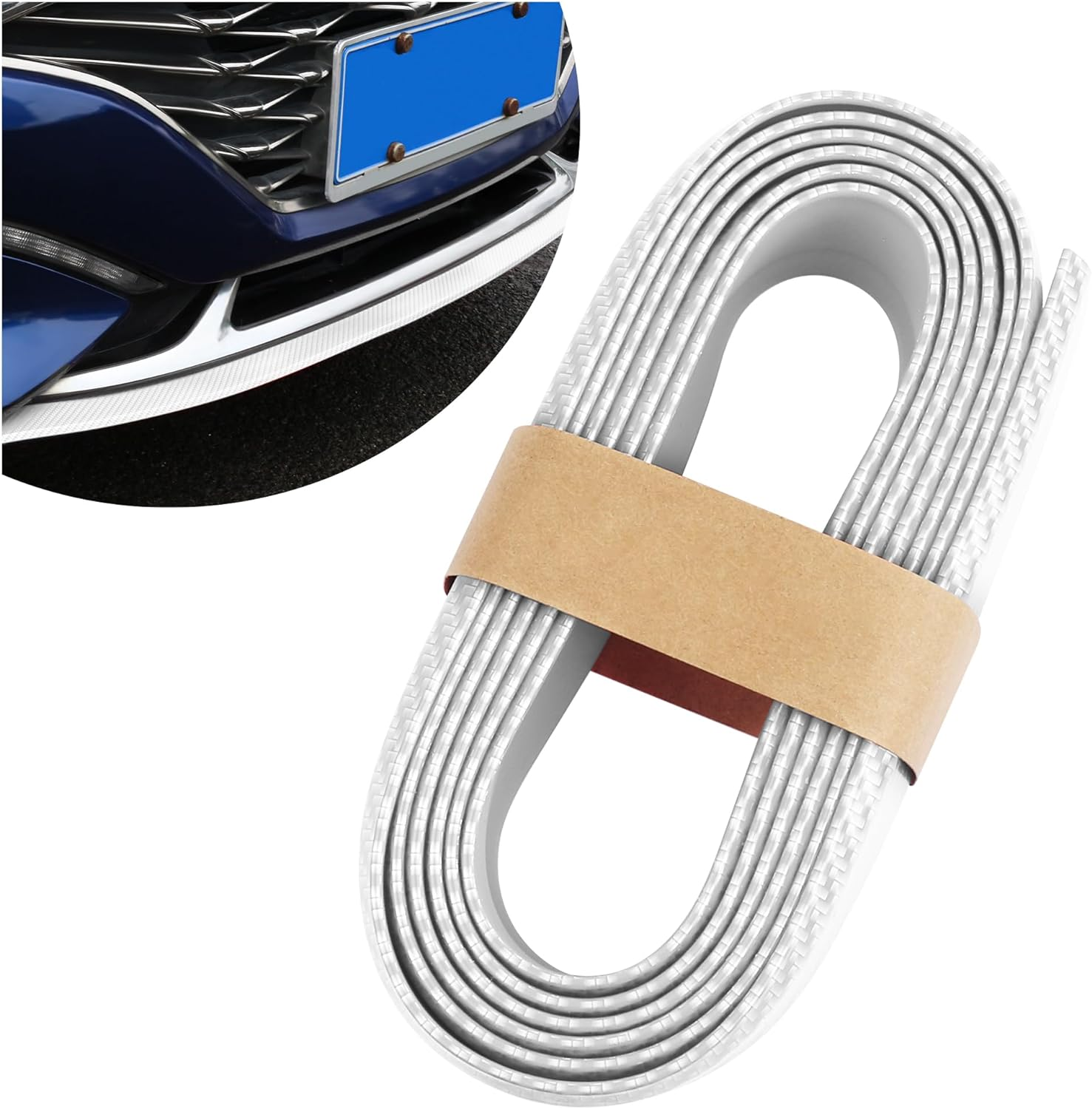 8.2Ft Universal Front Bumper Lip Strip, Anti-Scratch Rubber Spoiler for Side Skirts, Bumpers, Trunk - Car Exterior Accessories for Truck SUV (White)