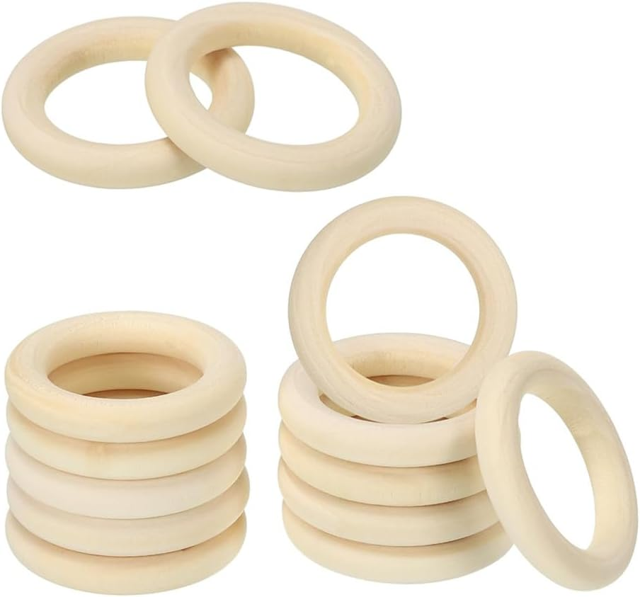 Kastetards 16 PCS Unfinished Natural Solid Wooden Loops,Natural Wood Rings, Solid Wood Circles,A Smooth Wooden Ring for Pendant Connectors Jewelry Making Macrame DIY Crafting