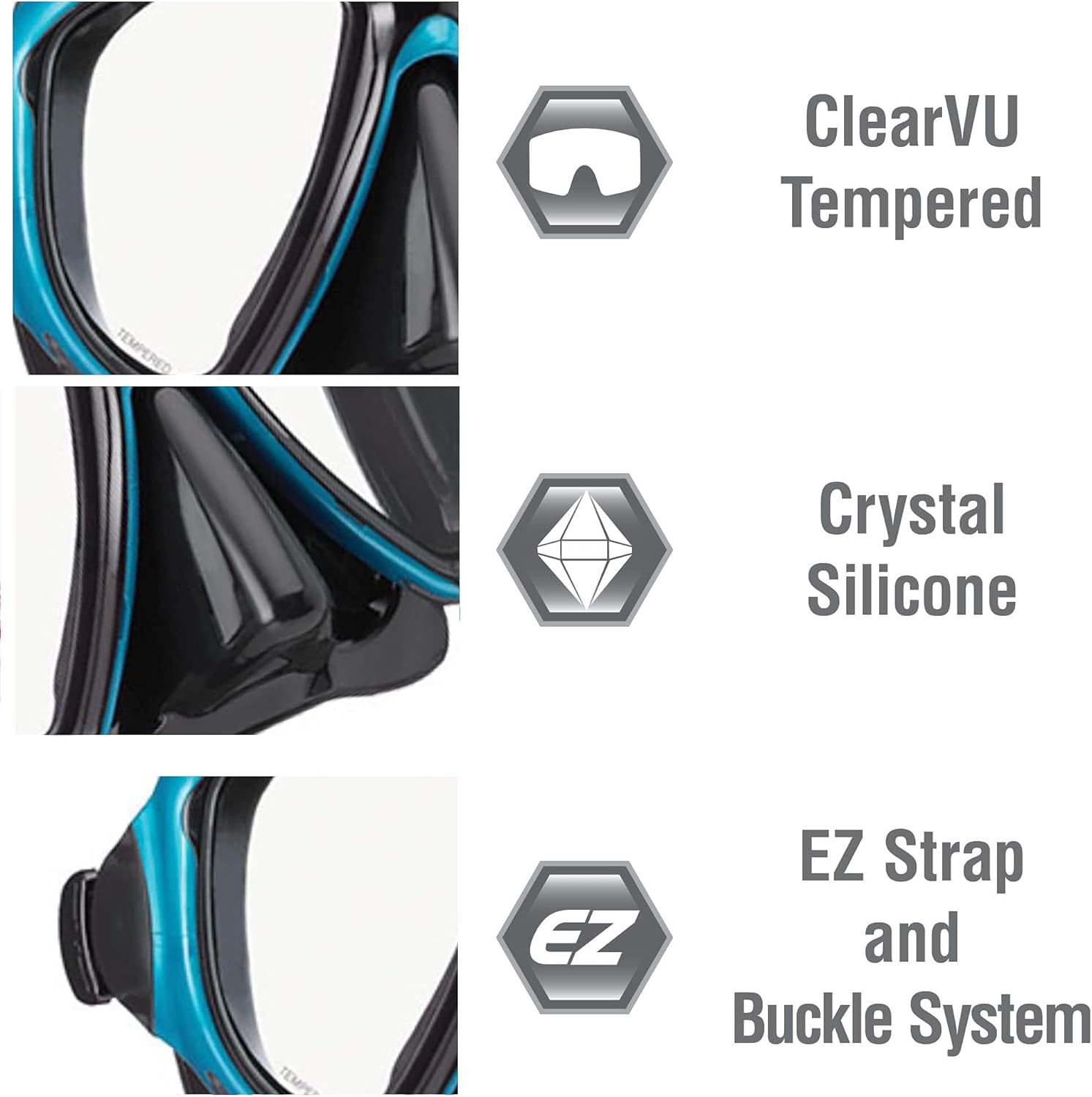 TUSA Sport Adult Powerview Mask and Dry Snorkel Combo - Black/Ocean Green (W/Reusable Bag) image number 6