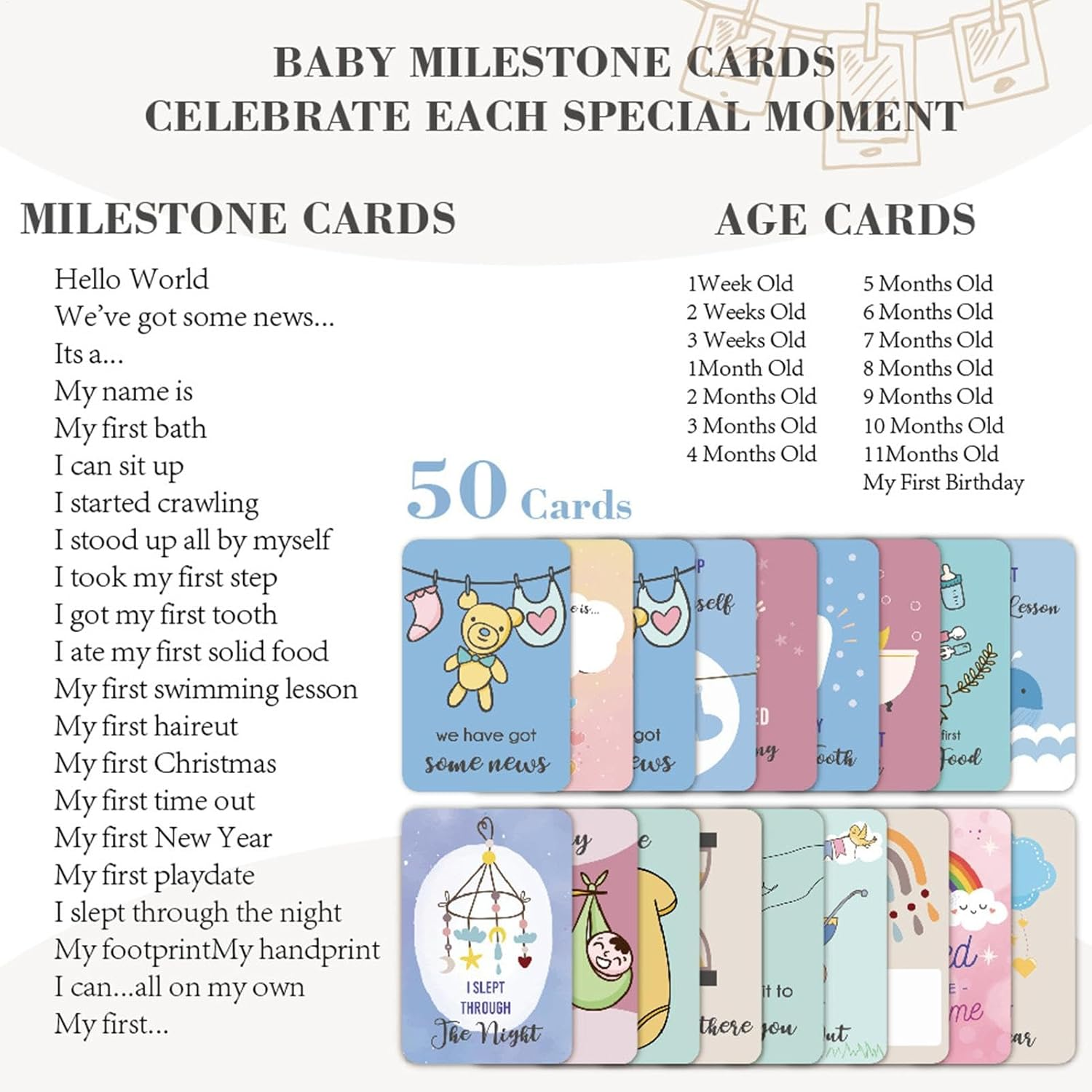 Children'S Monthly Milestone Cards, Children'S Announcement Signs, Colourful Monthly Milestone Signs, 50 X Funny Baby Shower Decorations, Adorable Baby Discs for Girls image number 1