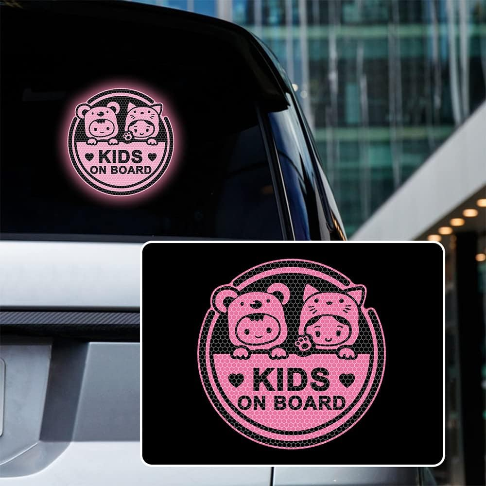 Iprokiu High Intensity Reflective Kids on Board Car Sticker Waterproof Safety Warning Sticker Baby on Board Car Body Bumper Window Decal Kids in Car Sticker Auto Decor 8.03 X 8.03 in (White)