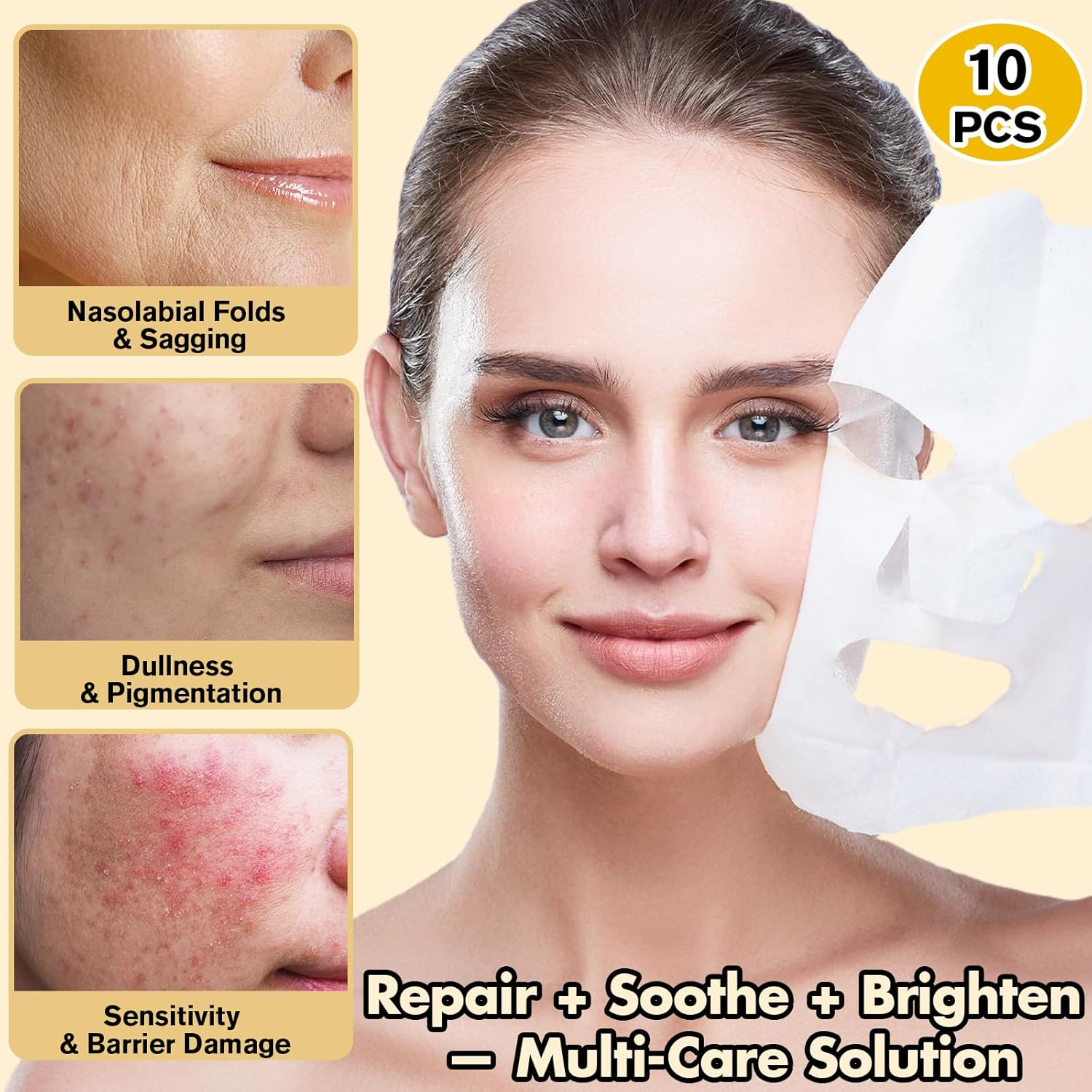 Lktvys 24K Gold Face Mask Skincare &ndash; 10-Pack Korean Sheet Masks for Radiant Glow & Hydrating Care, Facial Masks with Collagen & Botanical Extracts - 2, Green Tea image number 3