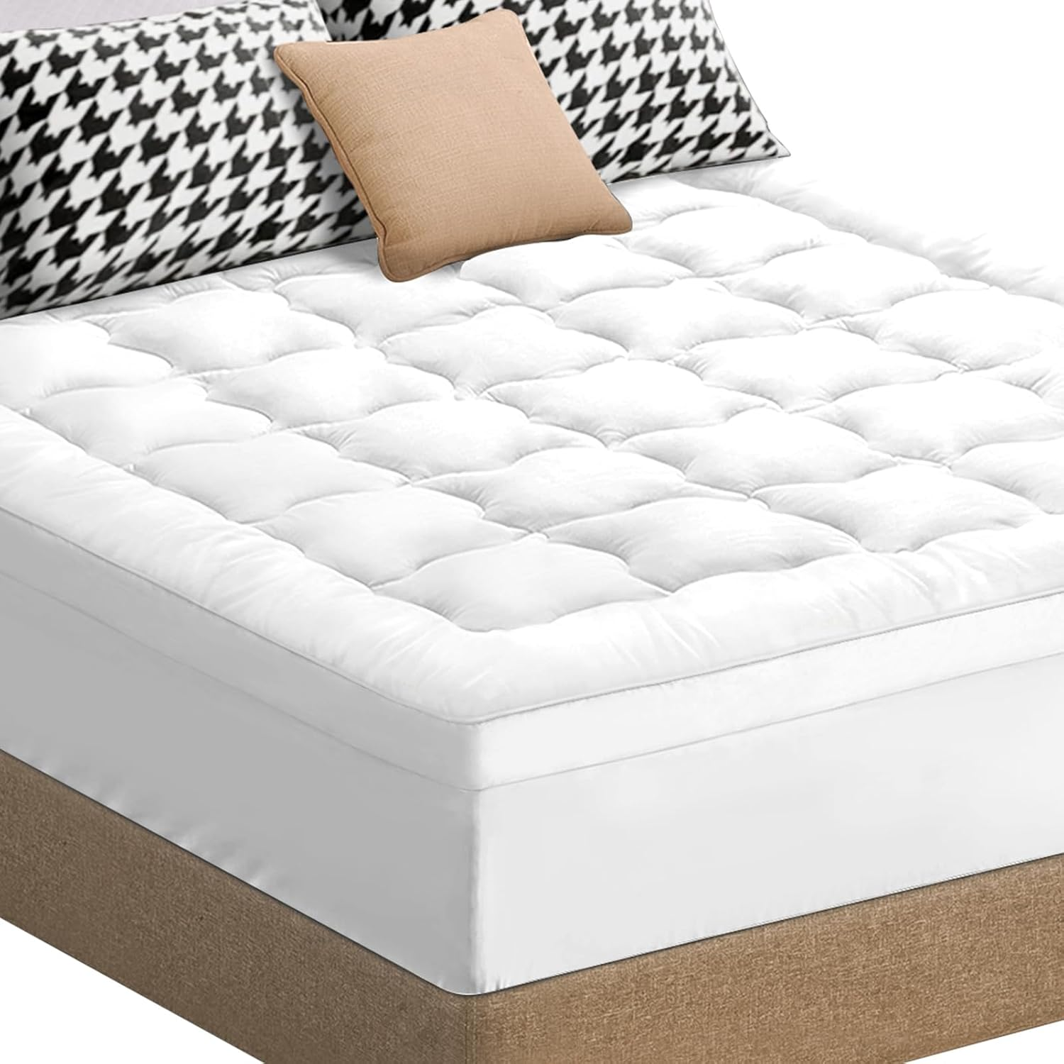 STARRY EUCALYPT Single Size Pillow Top Mattress Topper 7Cm Thick with Fabric Cover, 1000 GSM Microfibre Bamboo Fibre Filling Beddings Bed Pillowtop Mat Pad(White) image number 3