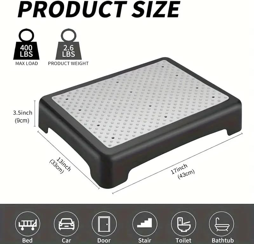 PTEROMYS Mobility Step Stool, Heavy Non-Slip Step Platform Indoor and Outdoor, Portable Standing Supports for Cars, Bed, Door, Stair or Bathroom, Black-Gray (Black) image number 3