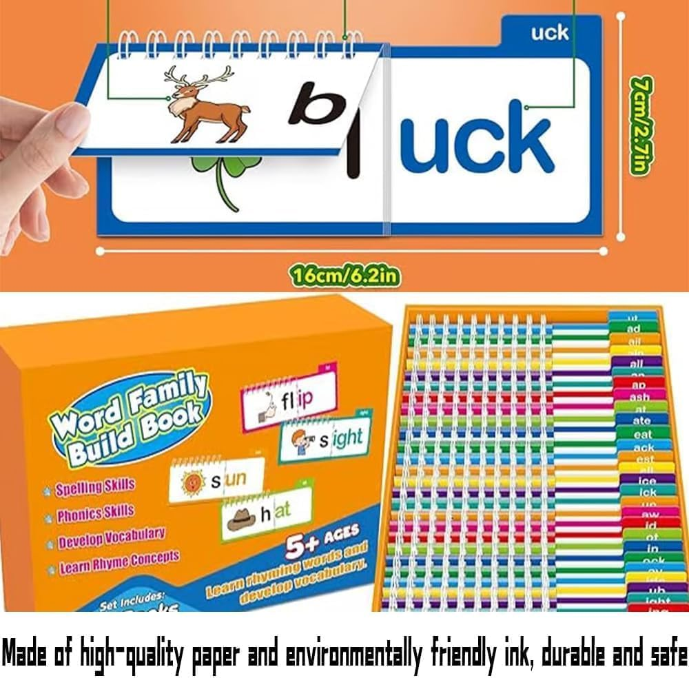 30 Read and Rhyme Flip Books, Word Family Flip Books, Reading Flip Book, ABC Vocabulary Flashcards, Learn to Read Phonics Flash Cards, Educational Reading Games (1 Set) image number 3