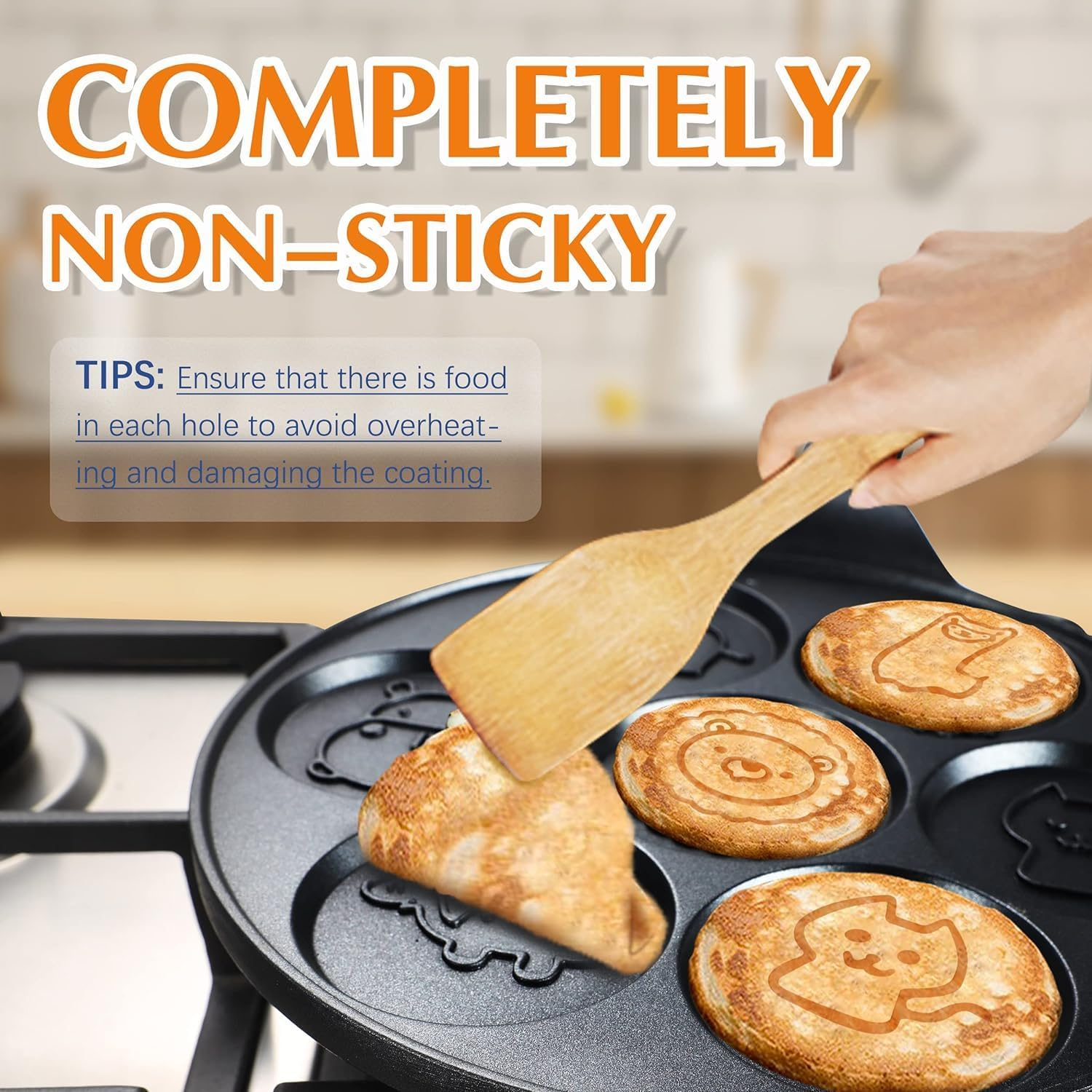 Pancake Pan Nonstick 10 Inch Animal Pancake Maker Mini Pancake Mold Pan Blini Pan for Kids Gifts Cake, Black (7-Cup) image number 6