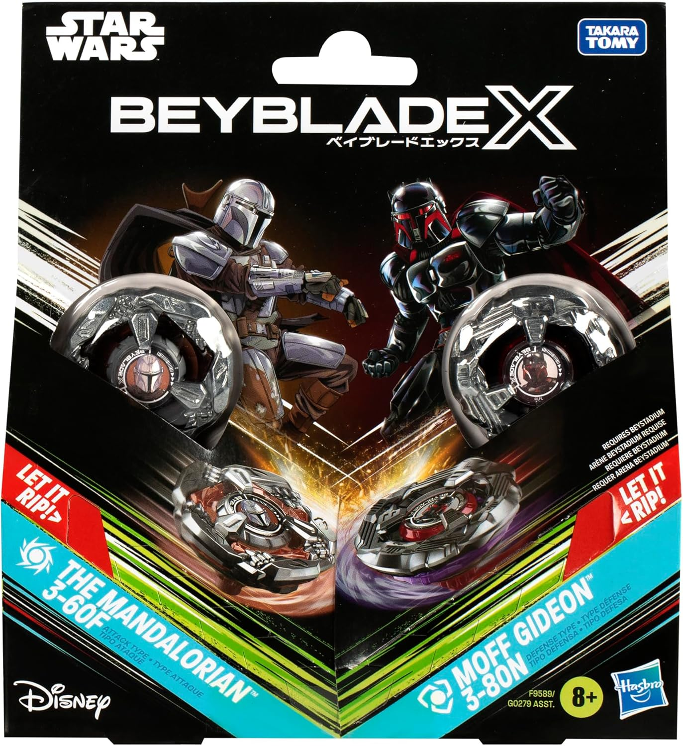 Hasbro Beyblade X and Star Wars Collab the Mandalorian 3-60F Vs. Moff Gideon 3-80N Multipack Set