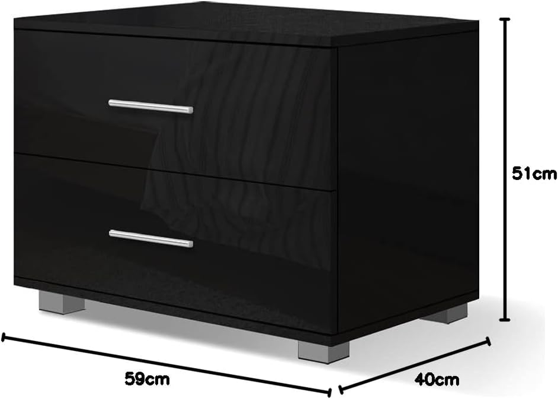 ALFORDSON Bedside Table High Gloss Nightstand 59Cm X 40Cm X 51Cm Storage Drawers Sofa Side Table Chest Cabinet Orangiser, Bedroom Living Room Storage Furniture image number 2