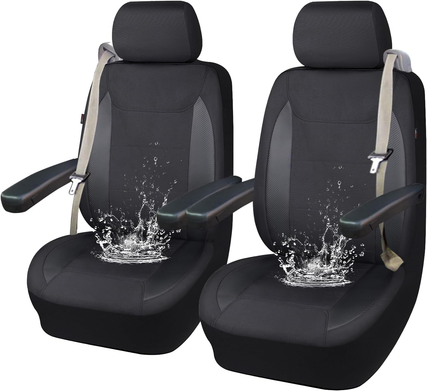 Flying Banner Aquashield Front Car Seat Covers Set Waterproof Water Resistant Arm Rest Shoulder Seatbelt Compatible Truck Protectors Universal Non Slip (Black Neoprene, Front Pair)
