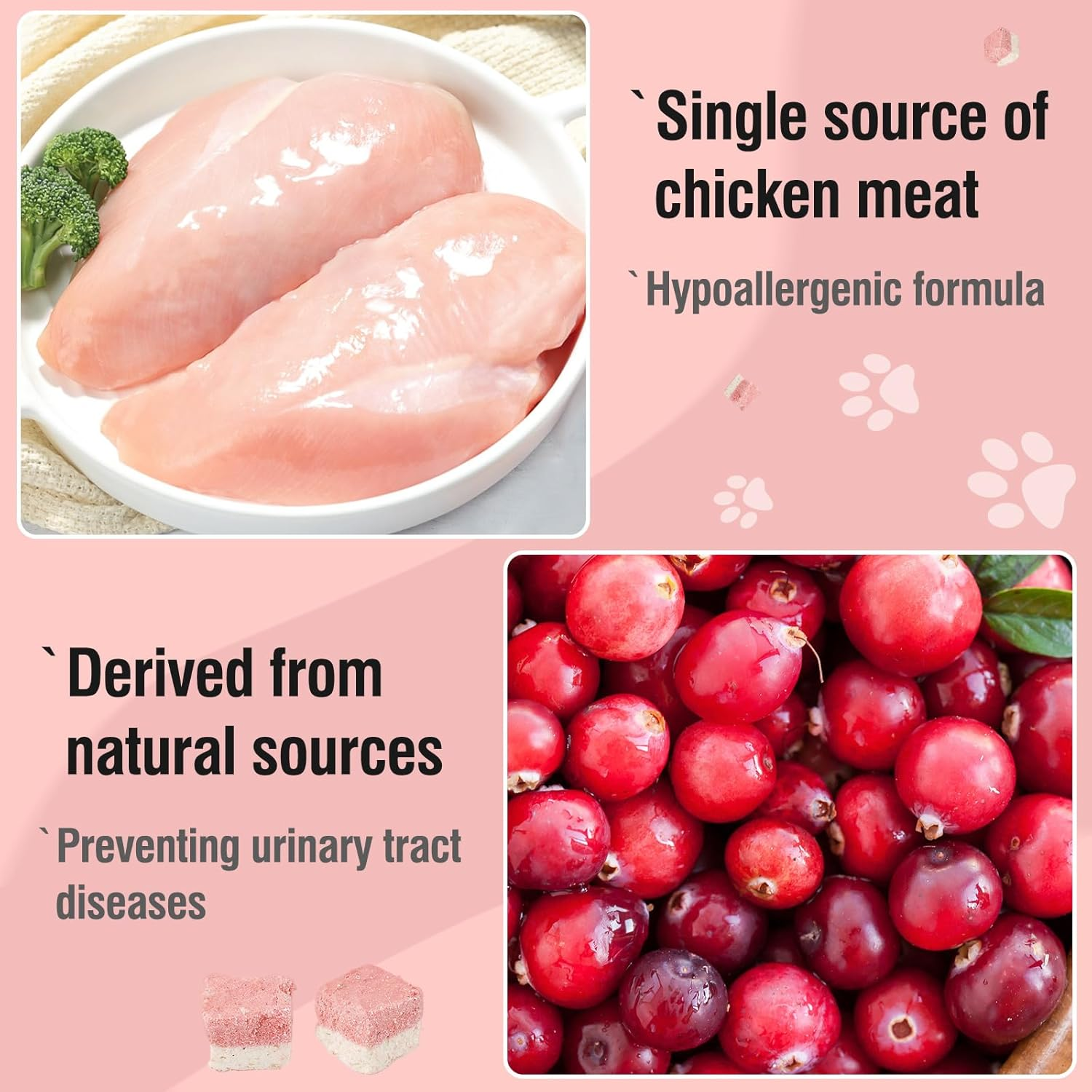 Freeze Dried Chicken Cat & Dog Treats with Cranberry, Natural Ingredient High Protein Training Treats or Food Topper, Rich in Antioxidants for Skin & Coat Health, Grain Free & Natural image number 2