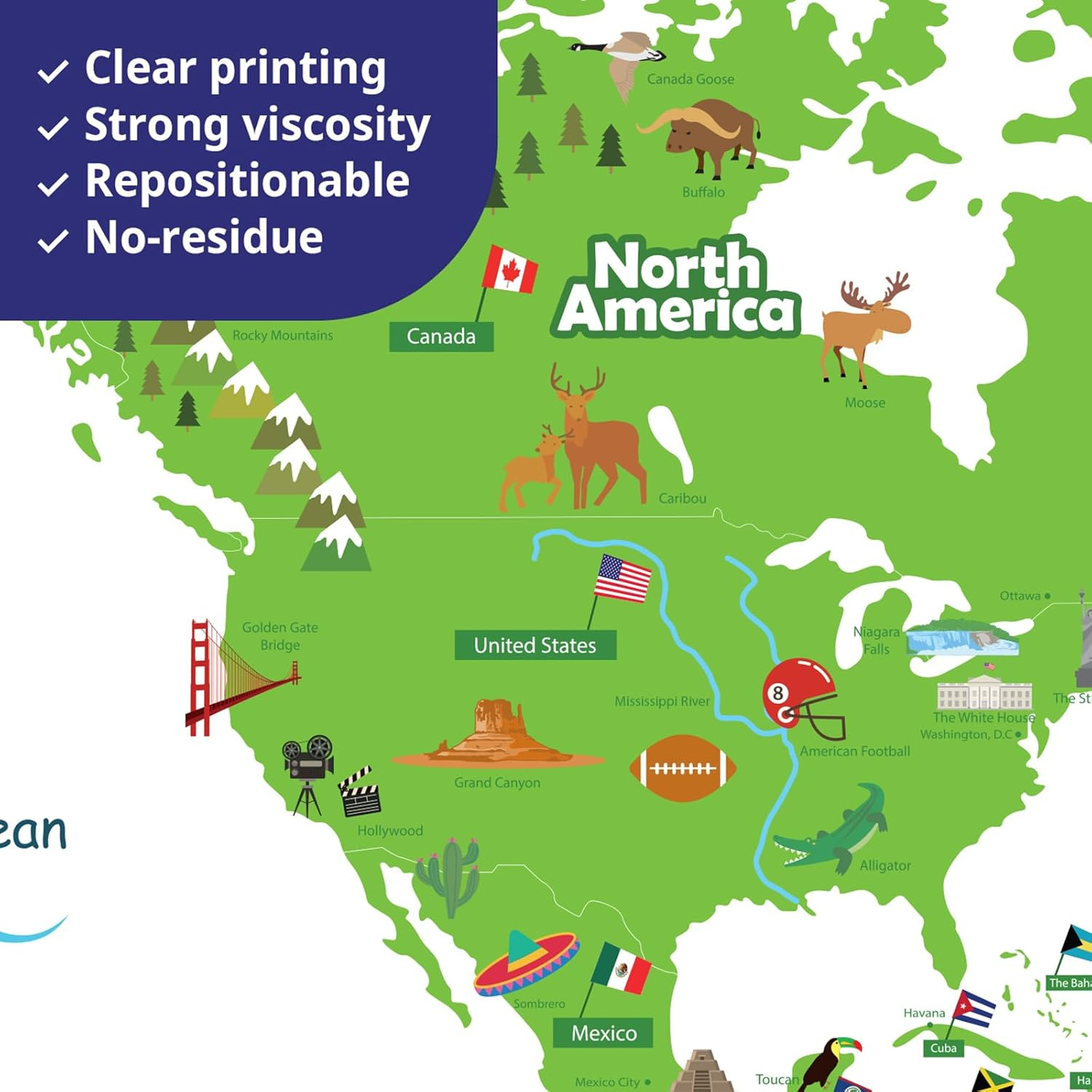 DECOWALL BS-115 the Large World Wall Stickers Peel and Stick Removable Art Living Room Nursery Kids Bedroom