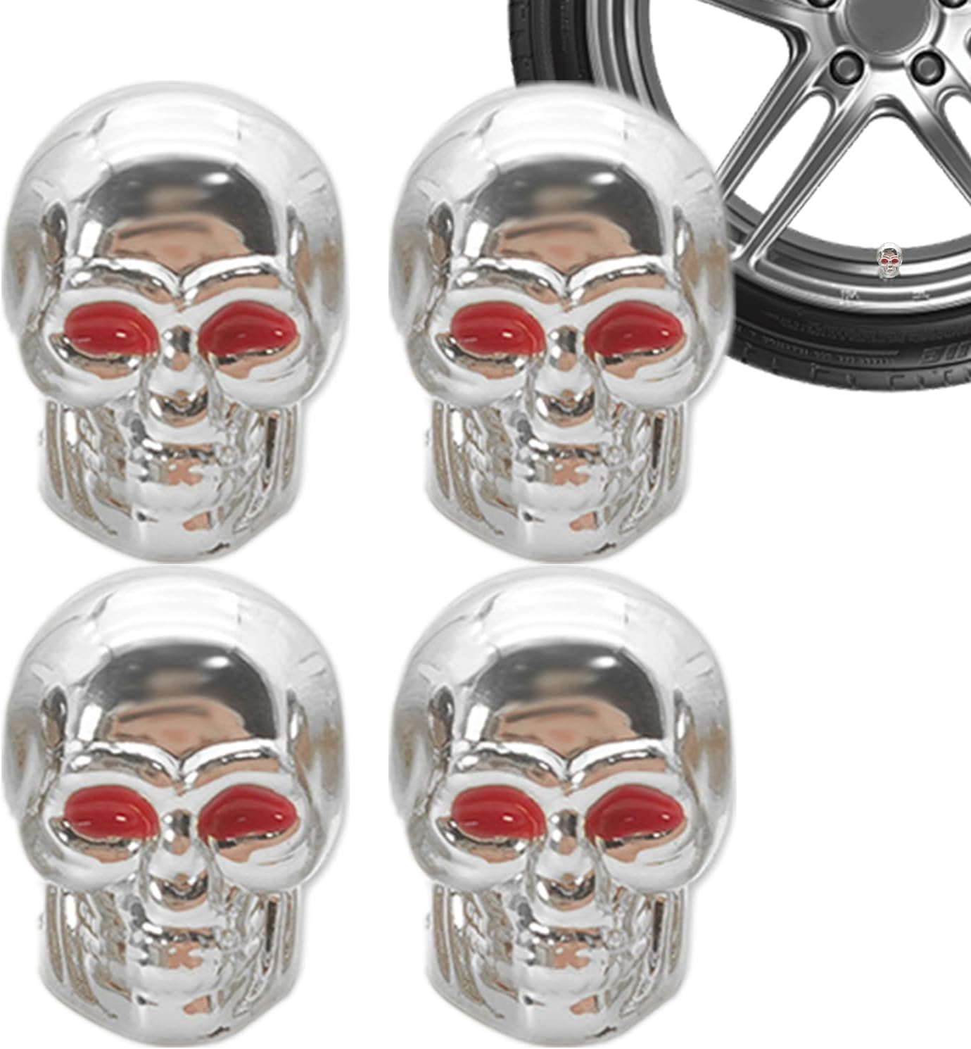 4Pcs Skull Valve Stem Caps &ndash; Uniiversal Tyre Valve Air Caps Cool Skull Design, Copper Core Valve Covers for Rims, Car Styling for Car, SUV, Truck, Bike, Engine