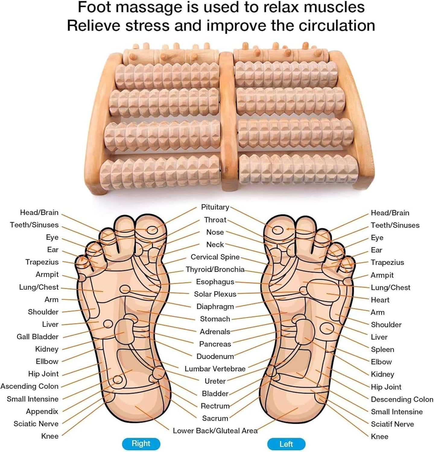 Dual Foot Massager Roller,Dual Relief for Plantar Fasciitis,Heel,Arch Pain & Stress - Acupressure Reflexology Tool for Overall Relaxation and Better Sleep,Wooden Acupressure Massage Tool image number 3