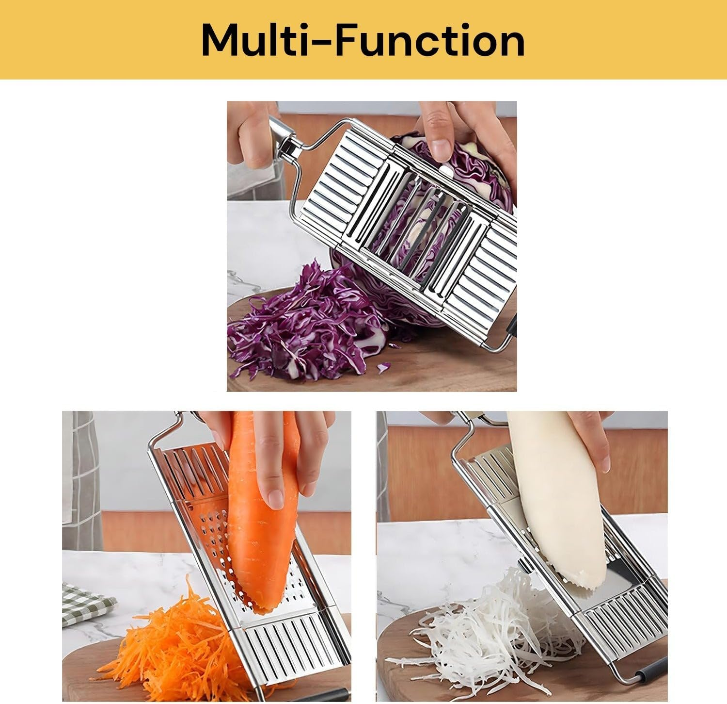 EZONEDEAL 3 in 1 Vegetable Chopper Set, Multipurpose Vegetable Slicer Cheese Grater Cutter, Handheld Graters for Kitchen, Stainless Steel Kitchen Tools for Potato Onion & Carrot Shredder Tool image number 5