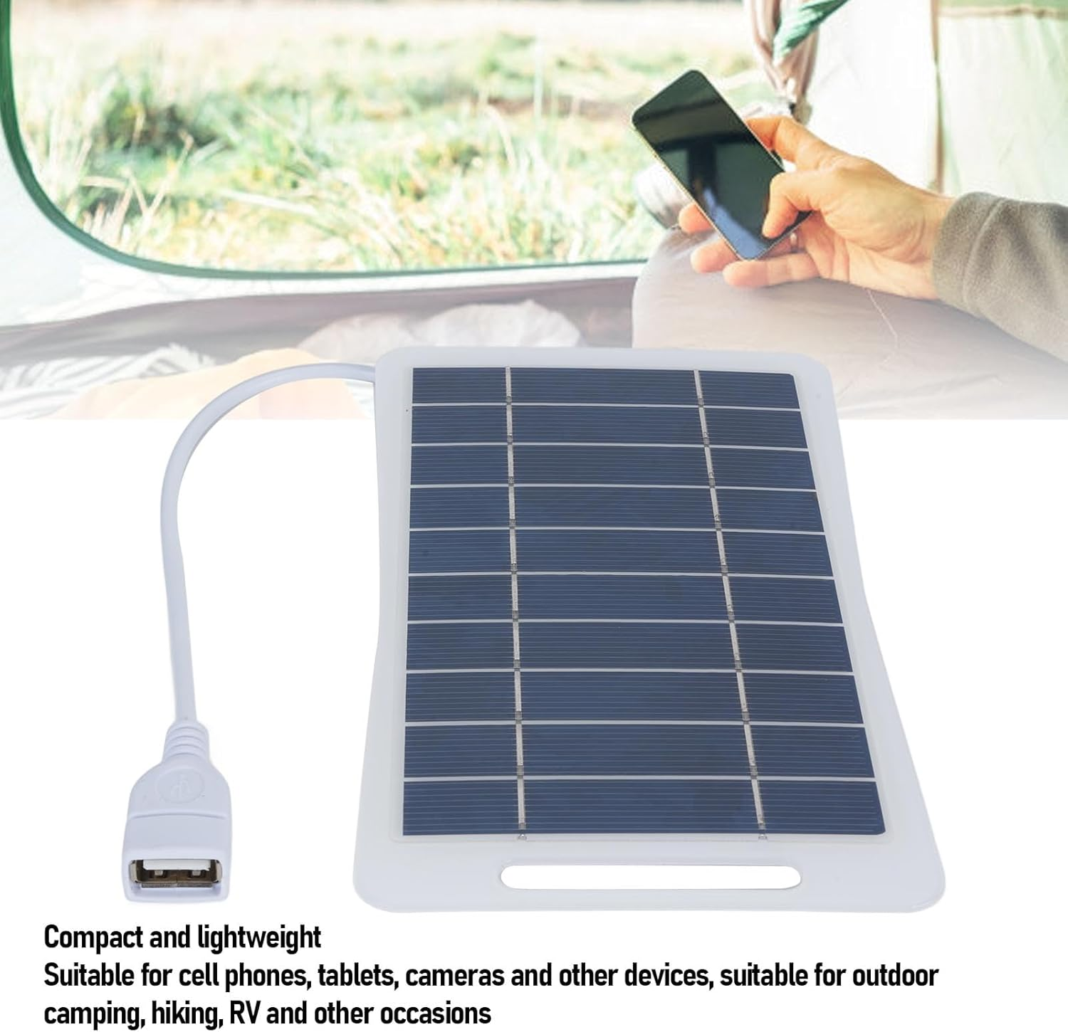 Portable Solar Panel, 9X16.5Cm USB Solar Panel Charger for Smartphones Tablets Cameras, Small Solar Charger for Camping Outdoor Backpacking image number 3