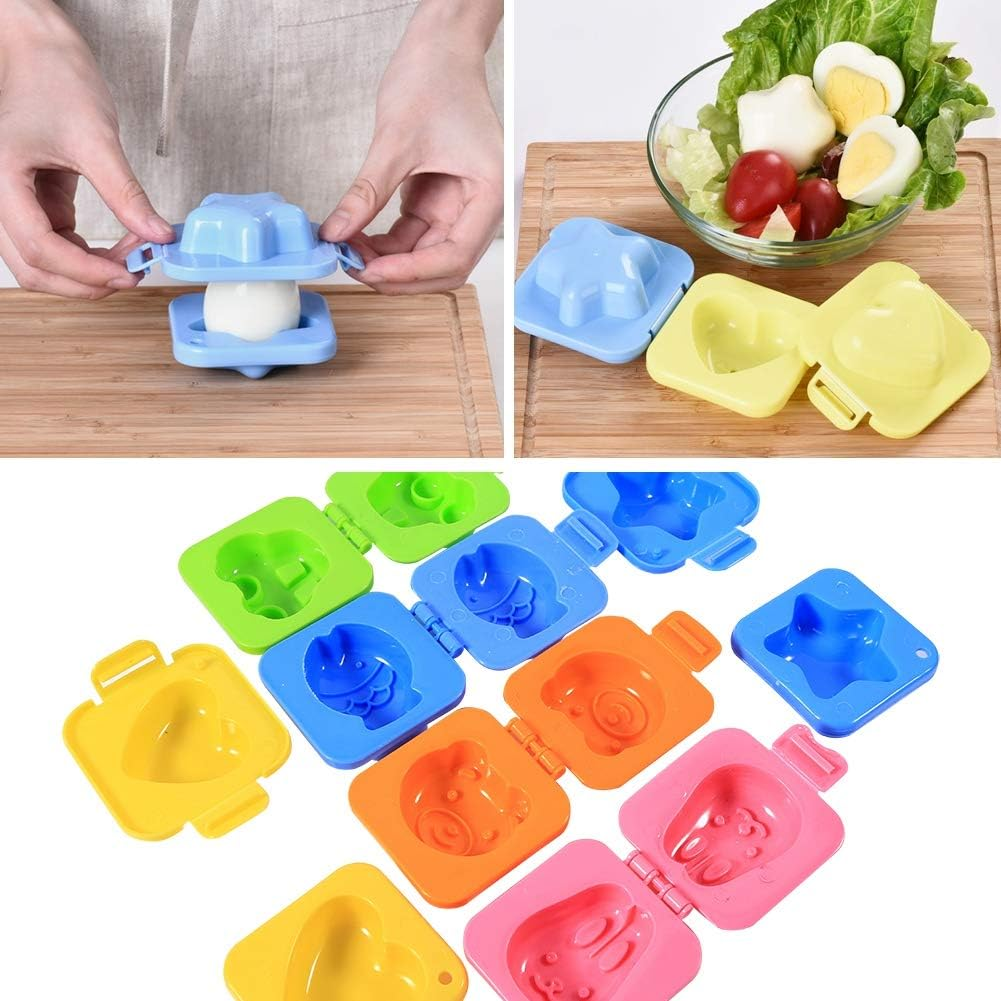 CHICIRIS Cartoon Eggs Cute Mold Mould Pan with 6 Pcs Set, Delicate and Durable Kitchen Accessories for Kids, Rabbit Bear Fish Car Star Love Heart DIY Tools for Eggs Sushi - Food Grade PP Plastic