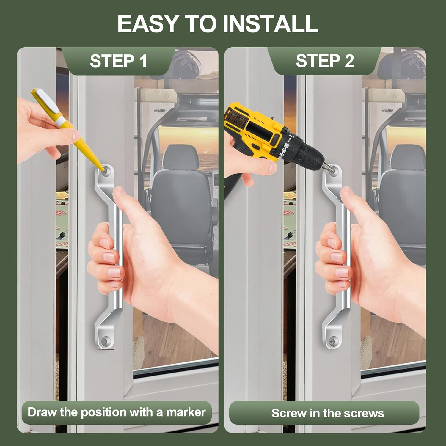 ESUDNT RV Grab Door Handle, Heavy Duty 304 Stainless Steel Metal for Camper, Trailer, Cargo Trailer, Motor Home, Boat, Automotive, Cart (2 Pack, Come with Screws)