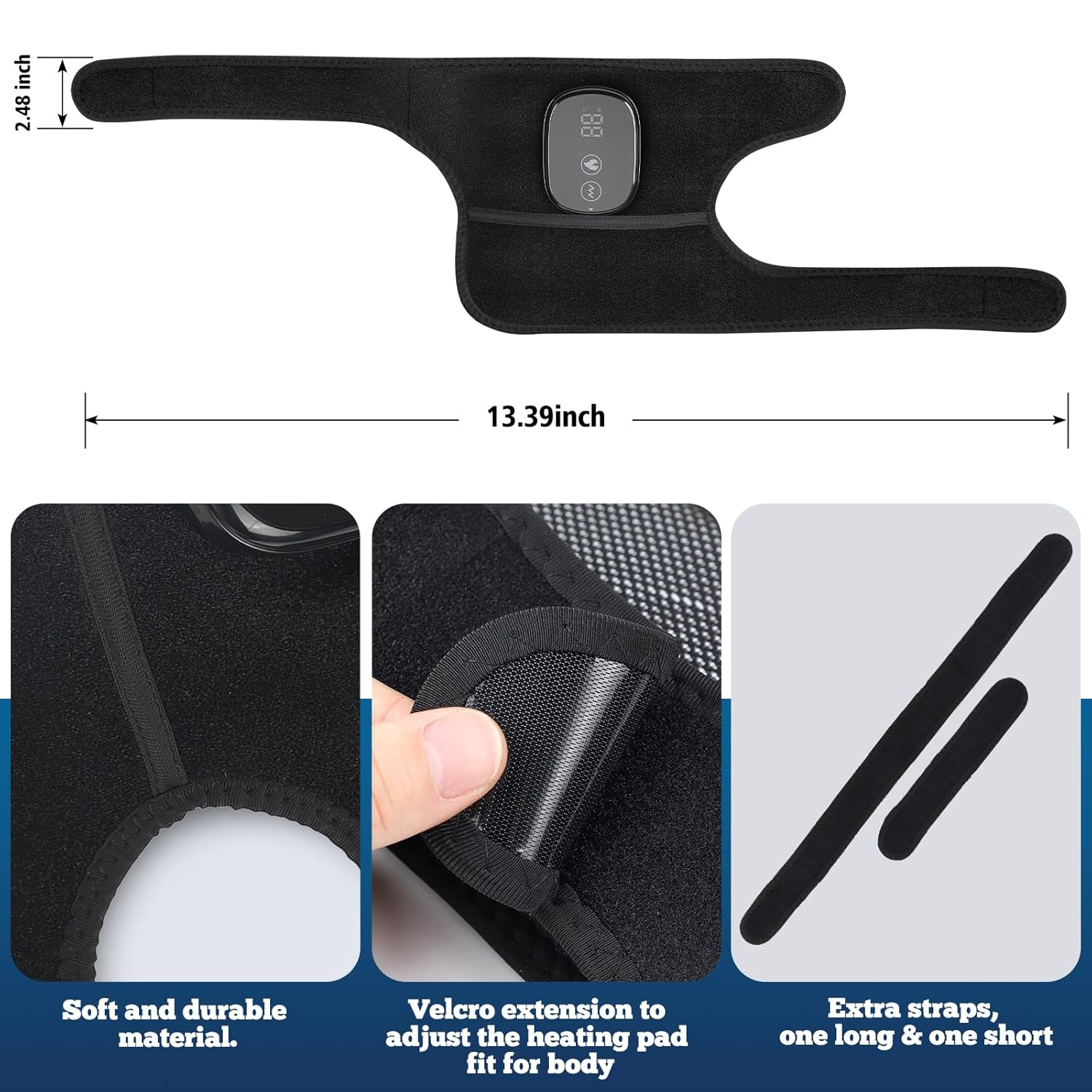 Heated Knee Massager, 5000Mah Rechargeable Heated Warp with Vibration, 3 in 1 Heated Pad for Shoulder Elbow Knee, 3 Adjustable Vibration and Temperature, Heated Knee Brace for Adult, Black