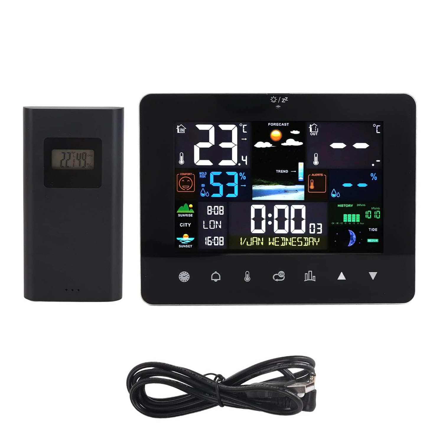 Tnfeeon Digital Meteorological Station Digital Thermometer for Outdoor Wireless Wireless Outdoor with Perpetual Calendar and Alarm Calendar [Family]