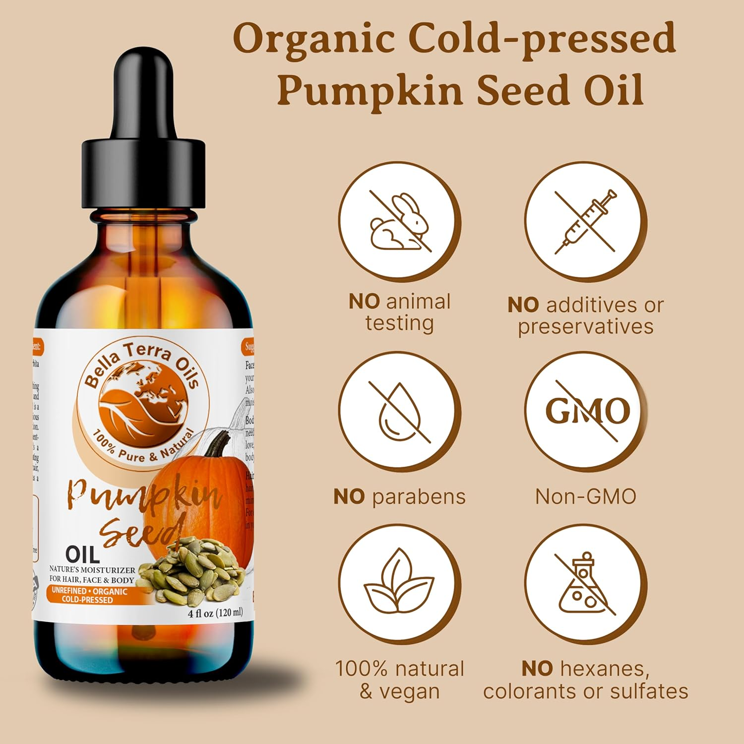 NEW Pumpkin Seed Oil. 120Ml Cold-Pressed. Unrefined. Organic. 100% Pure. Anti-Ageing. Hexane-Free. Fights Wrinkles. Softens Hair. Natural Moisturiser. for Hair, Face, Body, Nails, Beard, Stretch Marks.