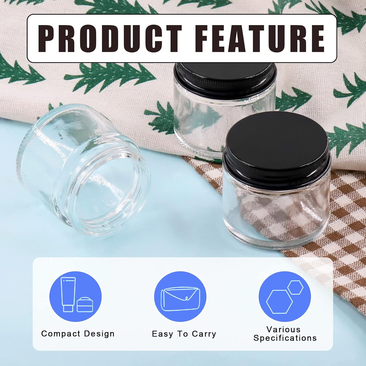 Glarks 15 Pack 2Oz Glass Jars with Lids, round Clear Glass Jars with Inner Liner and Black Lids for Storing Creams, Beauty Products, Cosmetic and Ointments - White image number 6