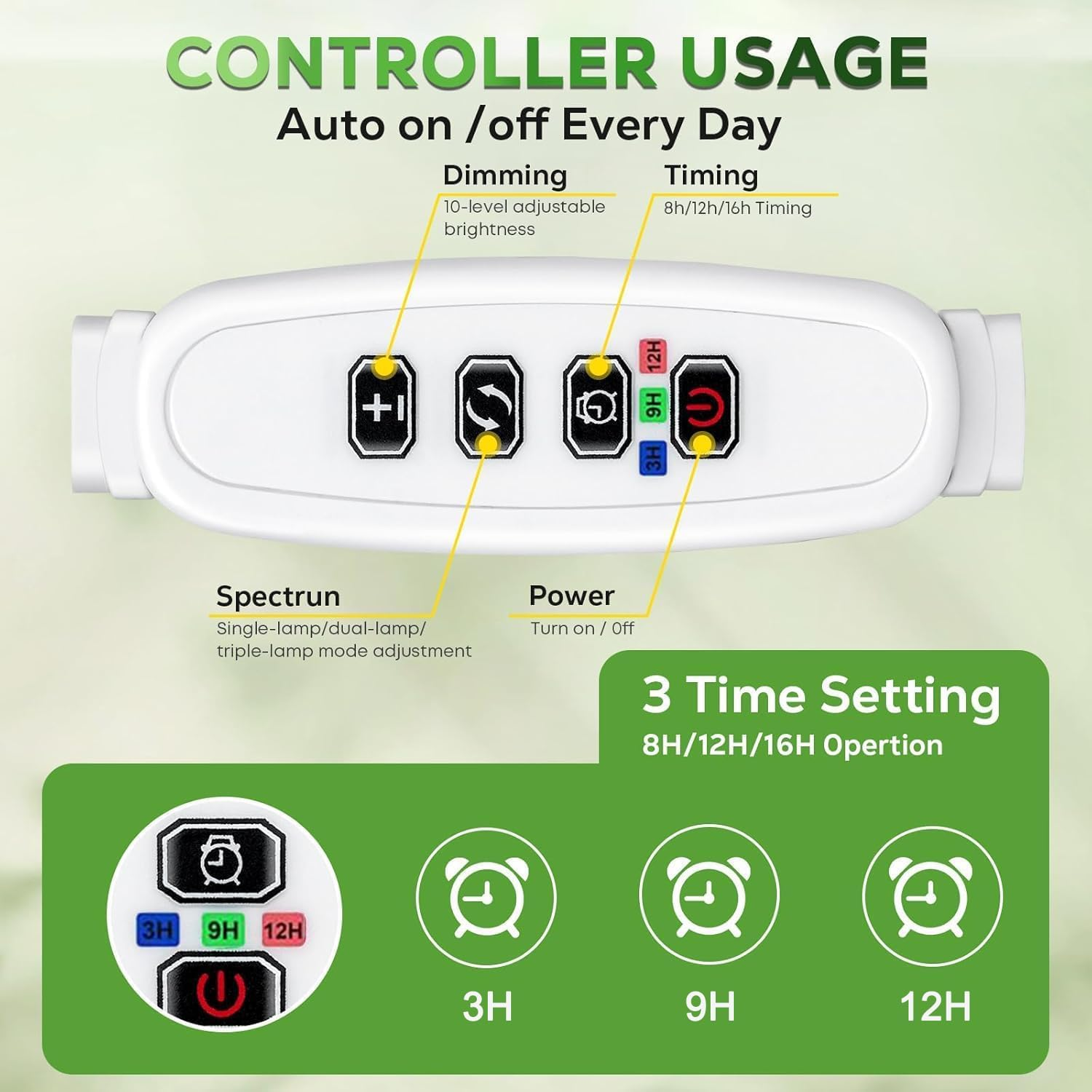Grow Lights for Indoor Plants Full Spectrum, 15-62 Inches Height Adjustable Plant Lights with Detachable Tripod Stand, Automatic Timer for 3H/9H/12H - Three Heads image number 2