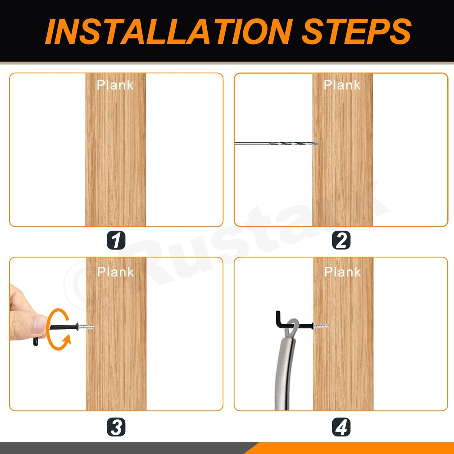 Rustark 130Pcs 8 Sizes Black L Shape Hooks Assortment Kit Vinyl Coated 7 Shape Screw Hooks Cup Right Angle L Type Self Tapping Screw Hooks for Home Office Workplace Hanging - Black image number 4