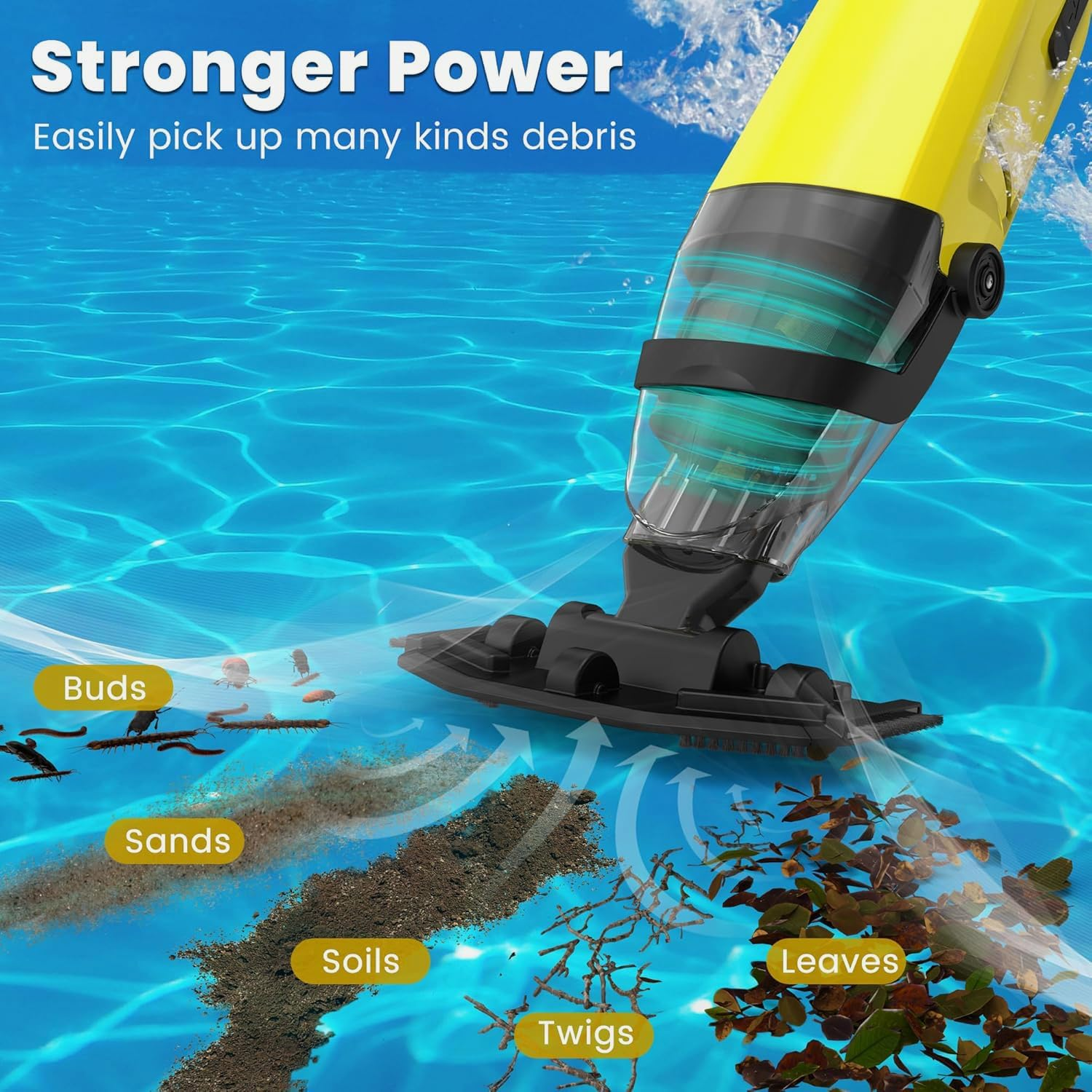 Handheld Pool Vacuum, Cordless Spa Cleaner Ideal for Hot Tubs and above Ground Pools for Debris and Small Leaves (Yellow)