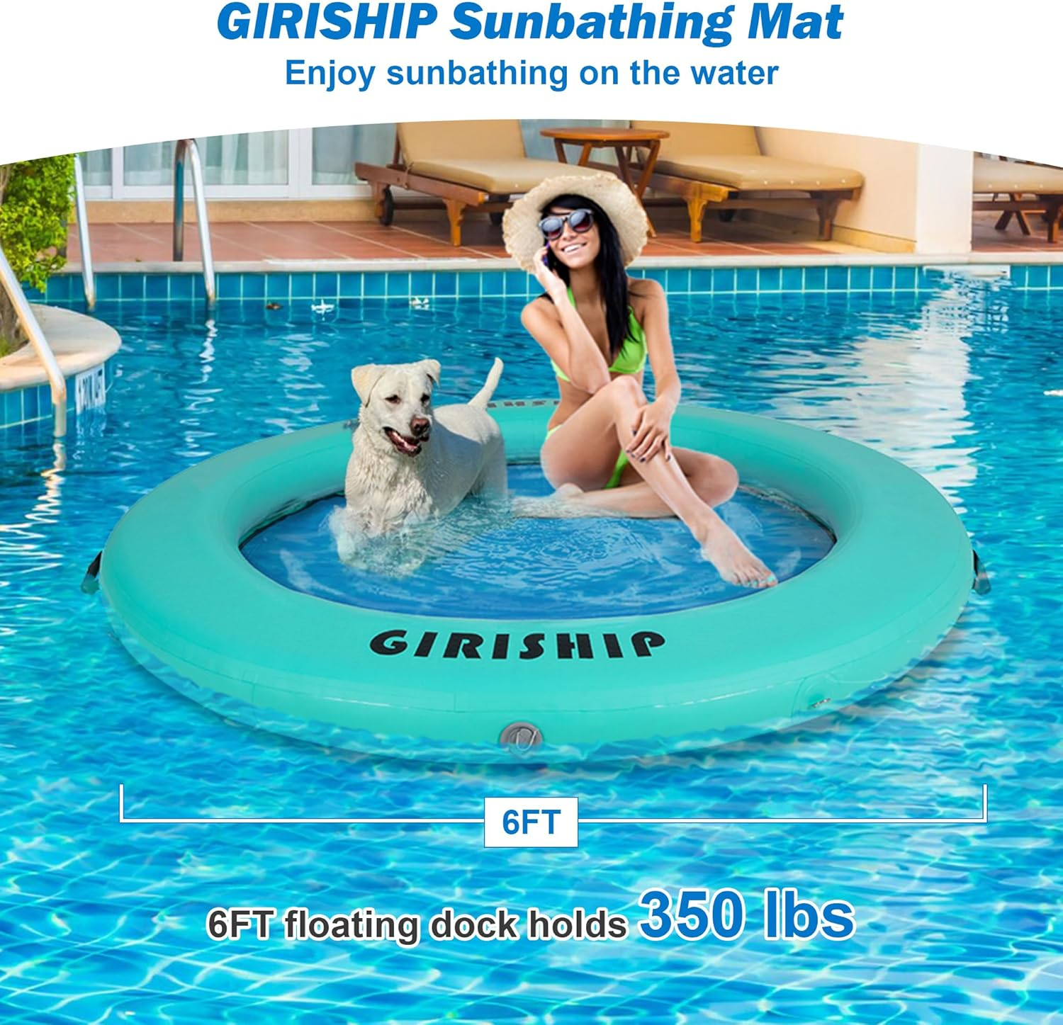6FT Inflatable Floating Dock, Water Hammock Floating Ring, Pool Hammock Float Inflatable Dock for Adults, Floating Docks for Lakes and Pools image number 4