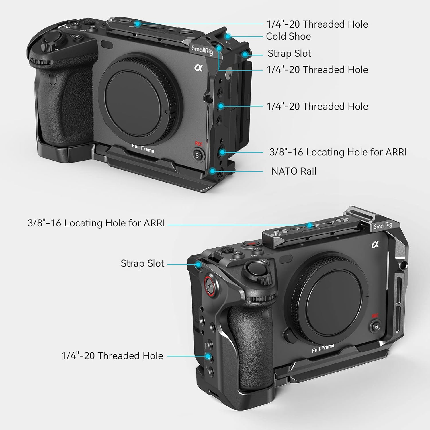 Smallrig Handheld Cage Kit for Sony FX30 FX3, Classic Bright Black Surface, with XLR Handle Extension Rig, Wrist Strap - 4184 image number 5