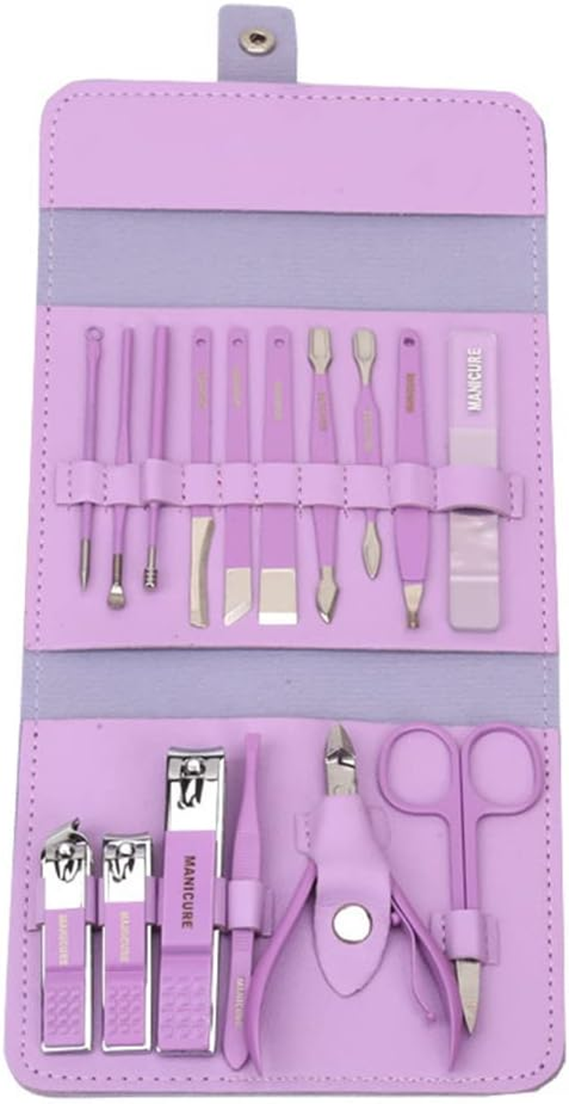 Set of 16 Manicure Pedicure Set Stainless Steel Nail Clippers Kit Portable Nail Trimming Set and Grooming Tools with Storage Bag, Green