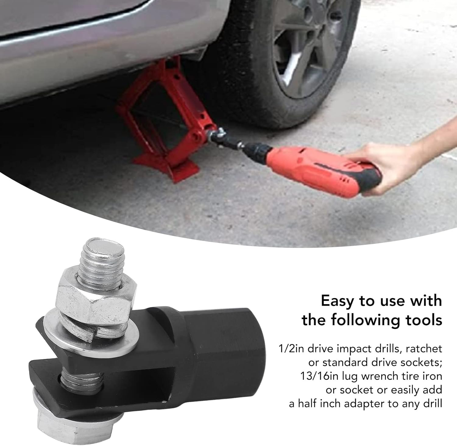 Scissor Jack Adapter, High Strength Universal Scissor Jack Drill Adapter for Impact Drills Socket Automotive Jack RV Trailer Leveling Jack