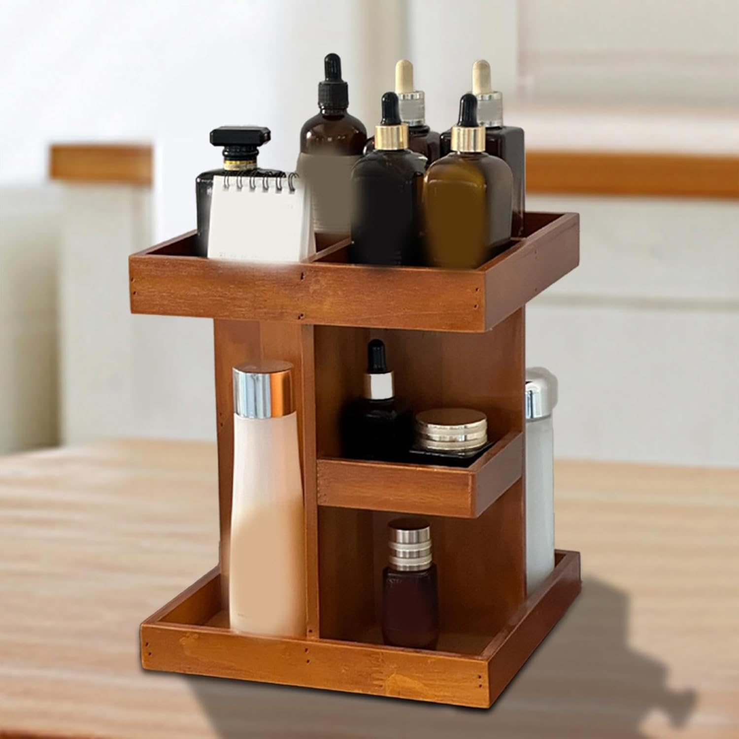 OIIBWQ 360 Rotating Makeup Organizer Wooden Makeup Holder Cosmetic Organizer for Vanity image number 2