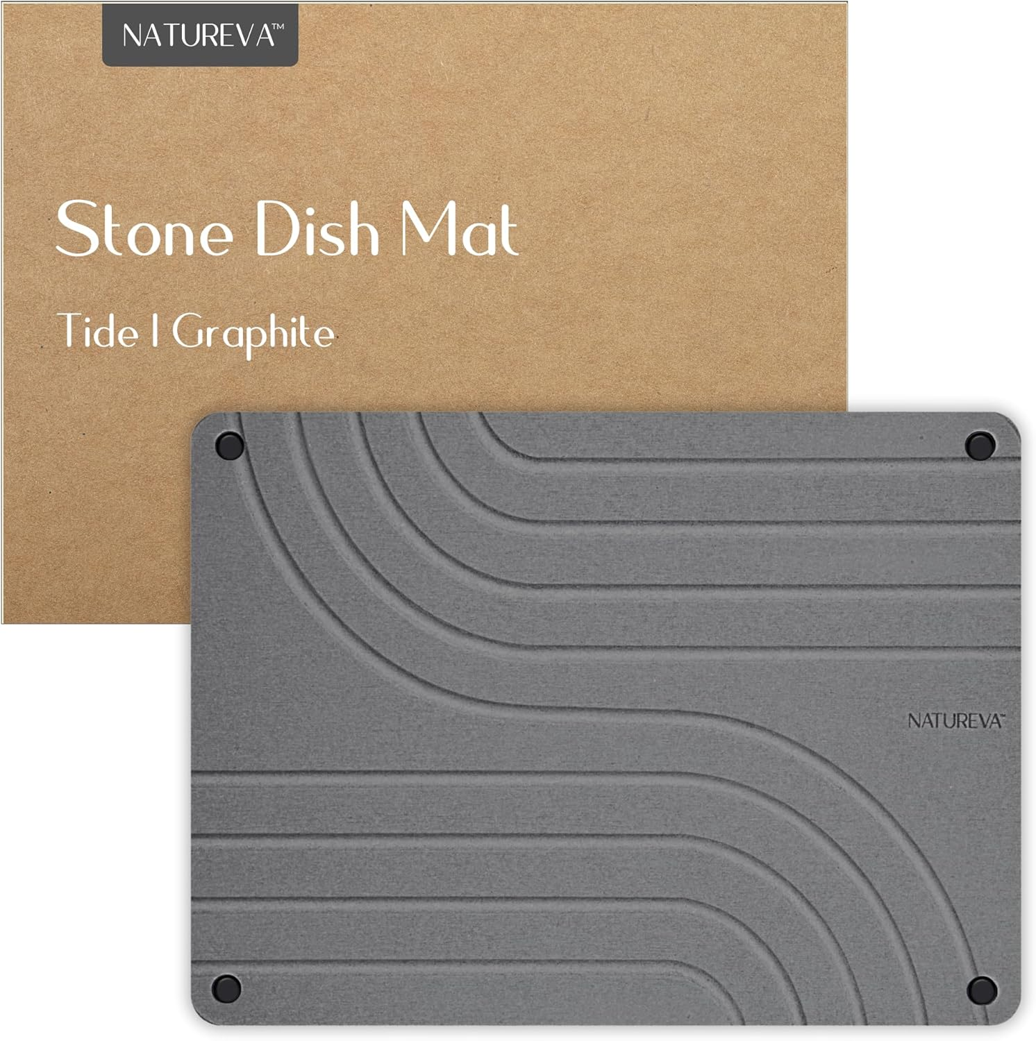 Natureva Home - Stone Dish Drying Mat | Super Absorbent, Quick Dry | Diatomite Mats for Kitchen Counter I Made of Natural Diatomaceous Earth | Absorbing Water Instantly | Design Flow | Colour Slate