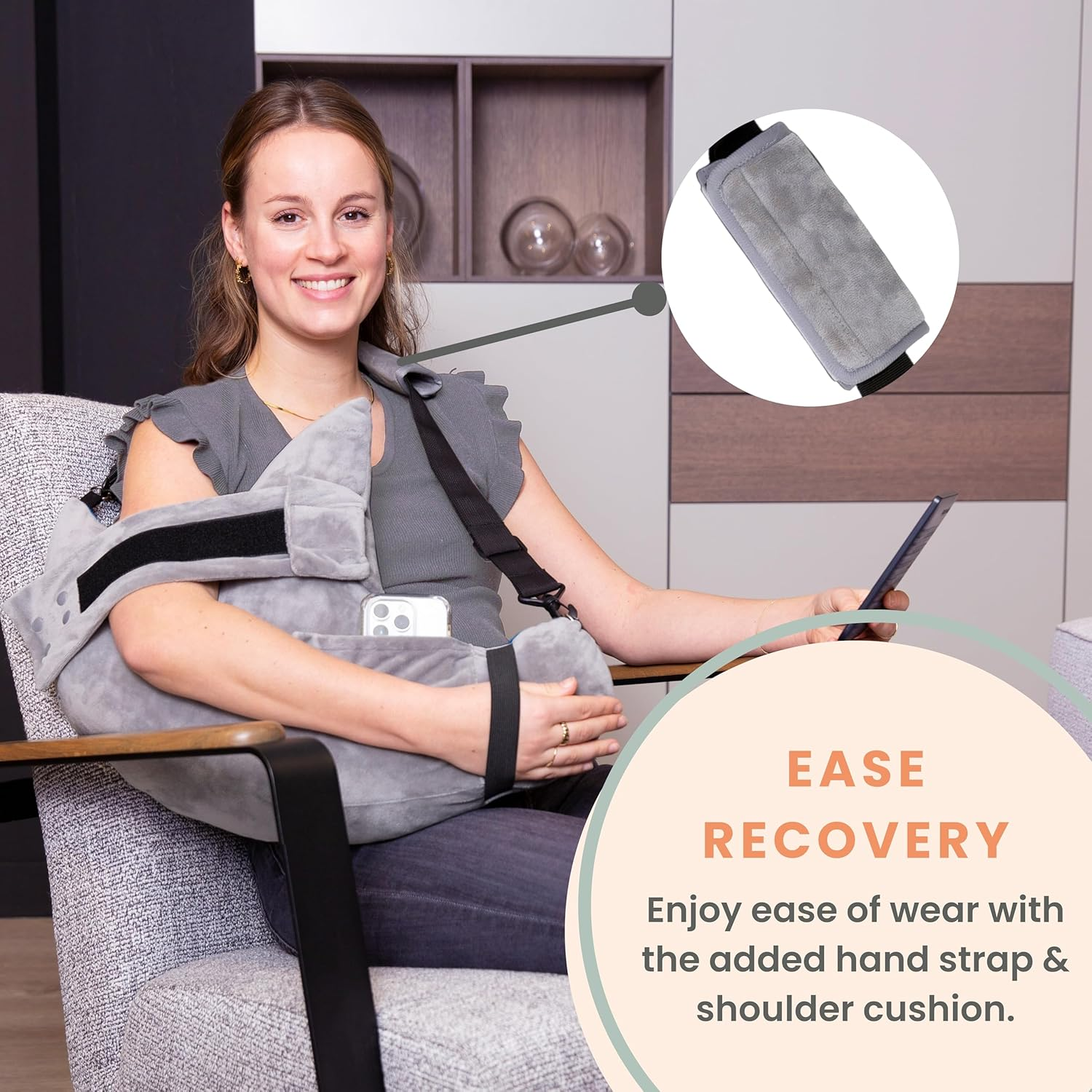 MOYOAMA Post Shoulder Surgery Pillow with Pocket- Rotator Cuff Pillows for Sleeping, after Surgery Must Haves, Rotator Cuff Sleeping Pillow- Moonlight Grey, with Arm & Shoulder Strap (L) image number 6