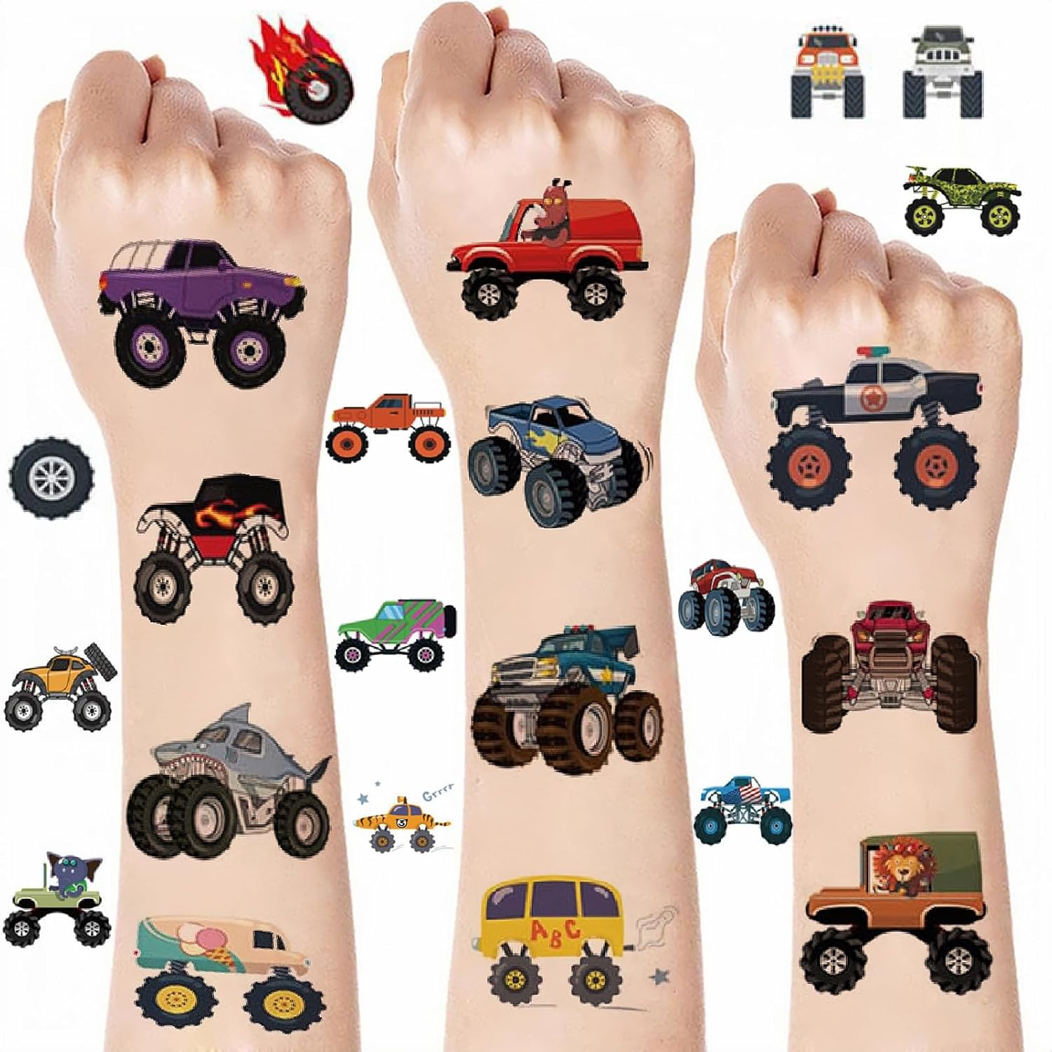 Monster Truck Birthday,Monster Truck Temporary Tattoos for Kids Party Supplies - 10 Sheets Monster Truck Tattoos for Boys Birthday Party Favors Goodie Bag Fillers