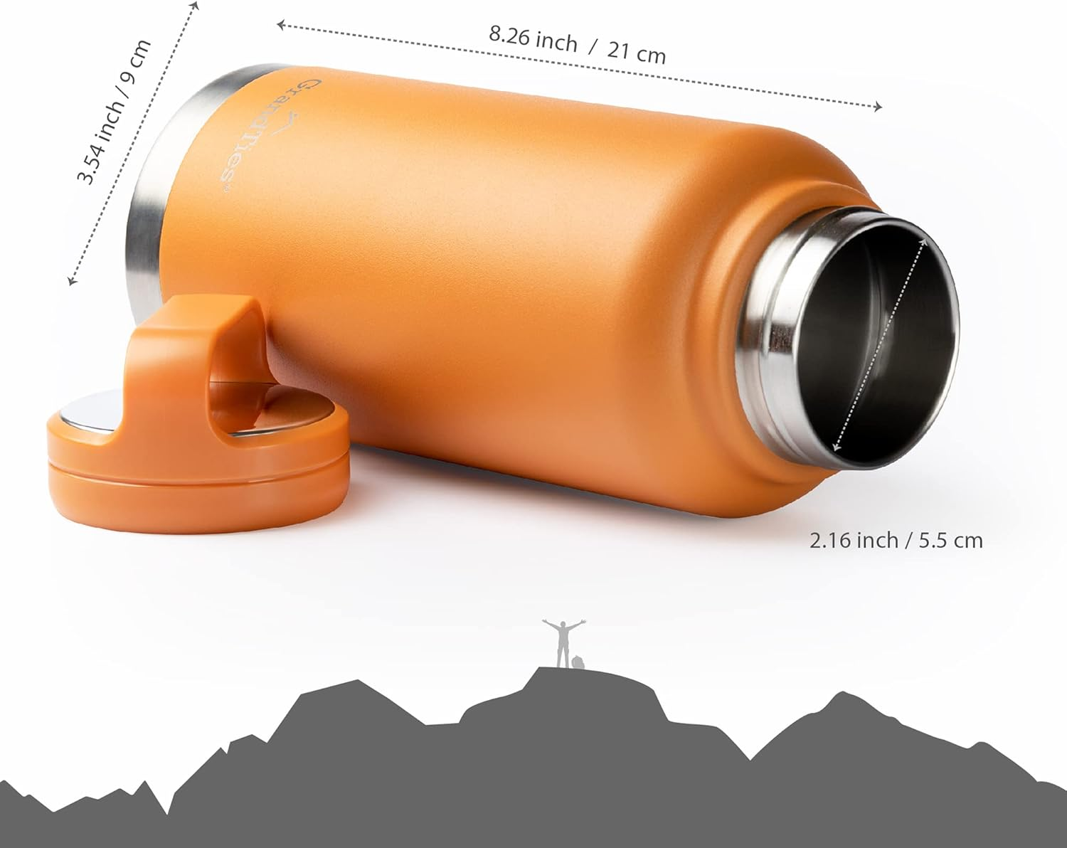 Grandties Insulated Sports Water Bottle with 2 Interchangeable Lids for Versatile Uses &ndash; 946Ml / 32Oz Stainless Steel Thermal Bottle, Wide Mouth, Leak Proof, Bpa-Free Travel Canteen (Carrot)