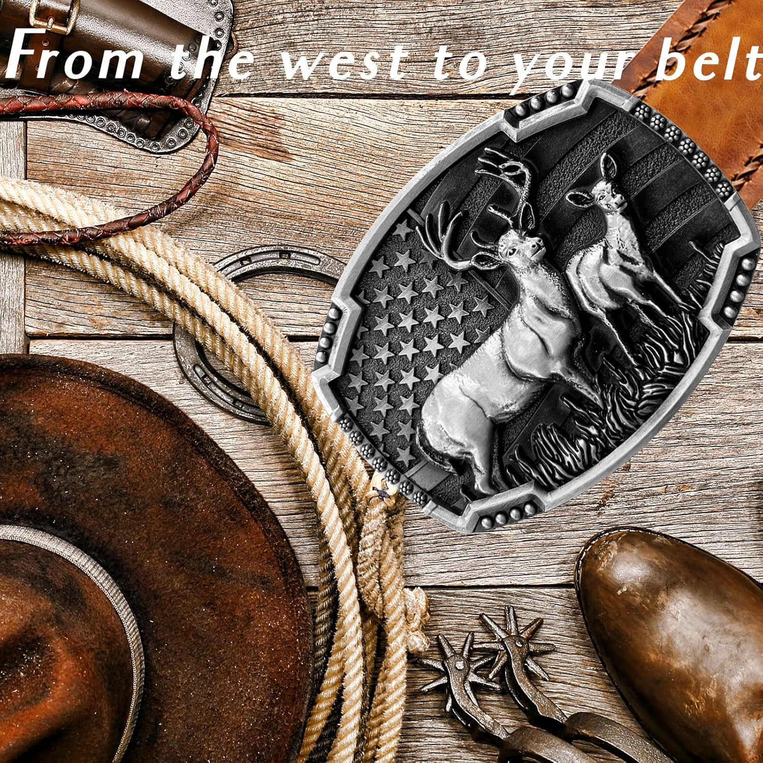 LKKLUYIC Western Belt Buckles for Men Cowboy Belt Buckle American Patriotic Belt Buckles Deer
