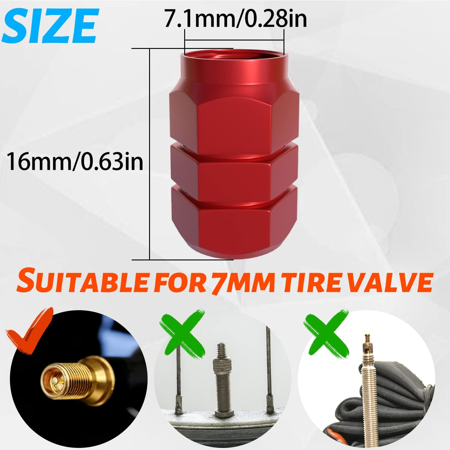 EKIND Tire Stem Valve Caps Wheel Aluminum Valve Covers Car Dustproof Tire Cap, Hexagon Shape, (Set of 5, Red) - Red image number 3