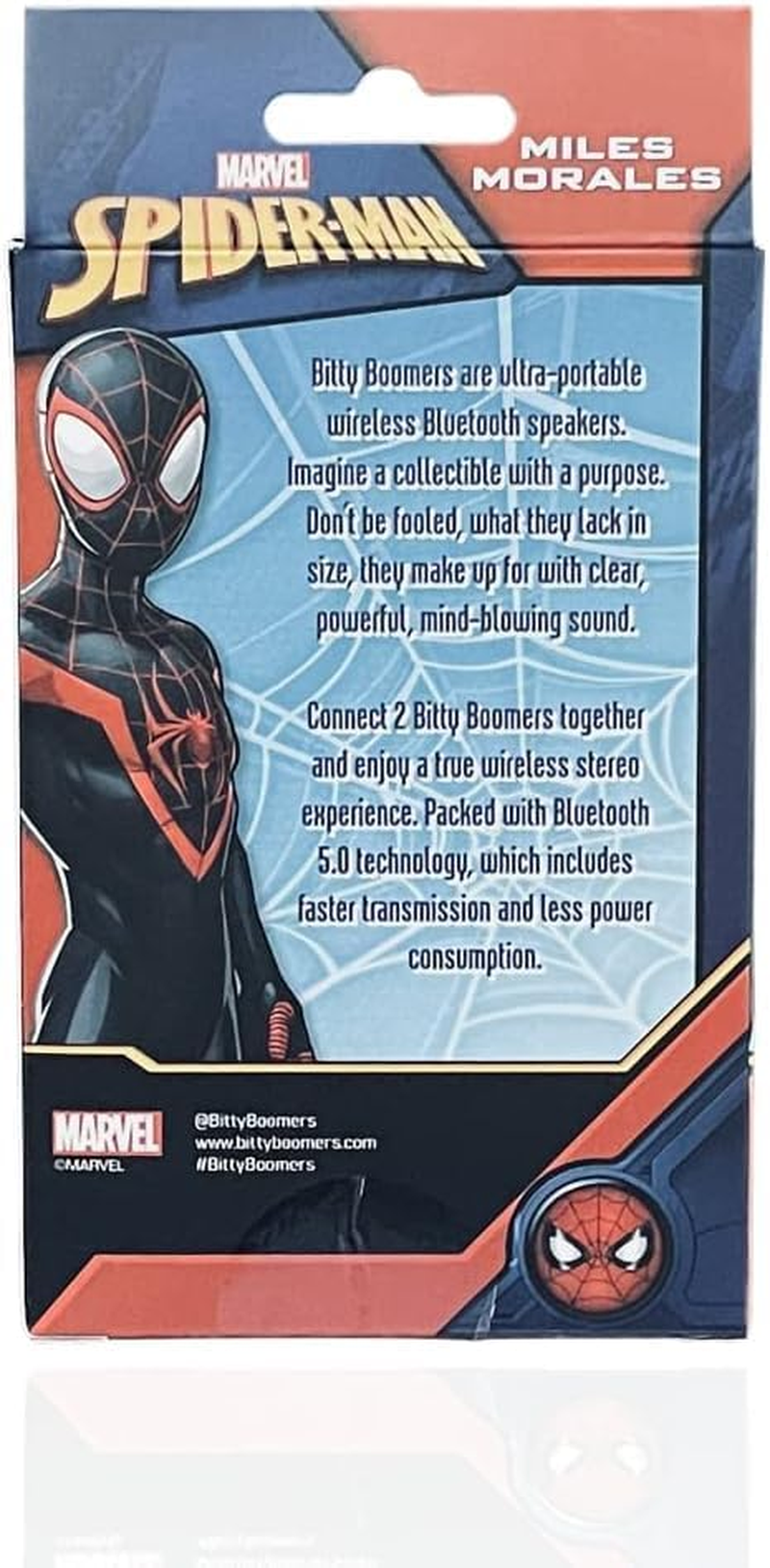 Bitty Boomers Marvel Spiderman Miles Morales Mini Bluetooth Speaker - Portable 3W Wireless Speaker with 9M Range, 4Hrs+ Battery & Stereo Pairing - for Kids, Travel & Spider Verse Fans image number 6